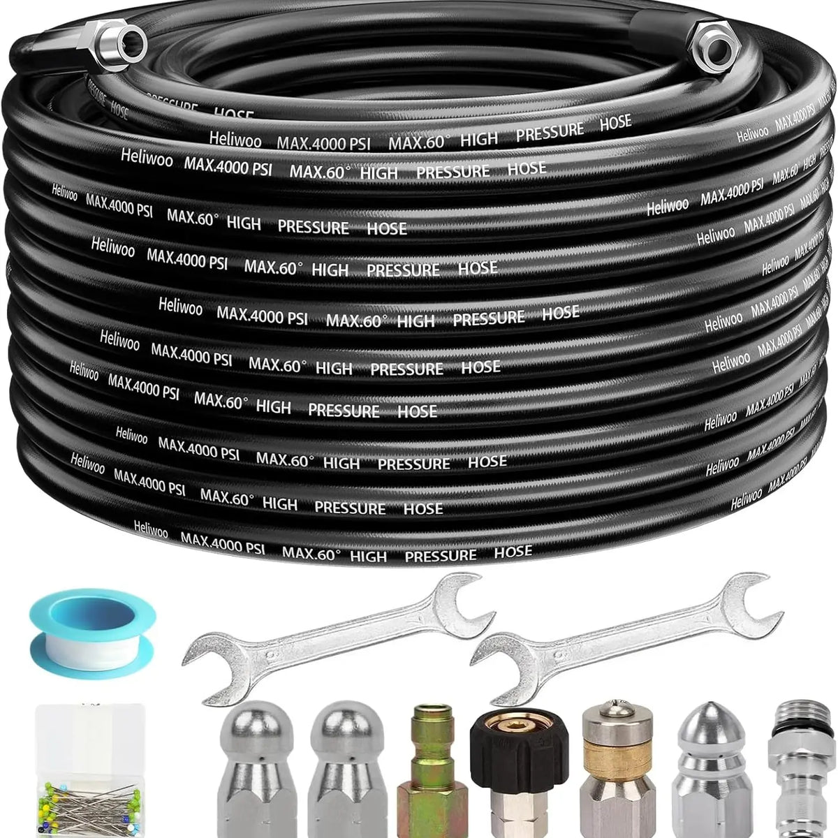 High-Pressure Sewer Jetter Hose – Triple-Layer, Stainless Steel Nozzle, Universal Fit 💧🔧