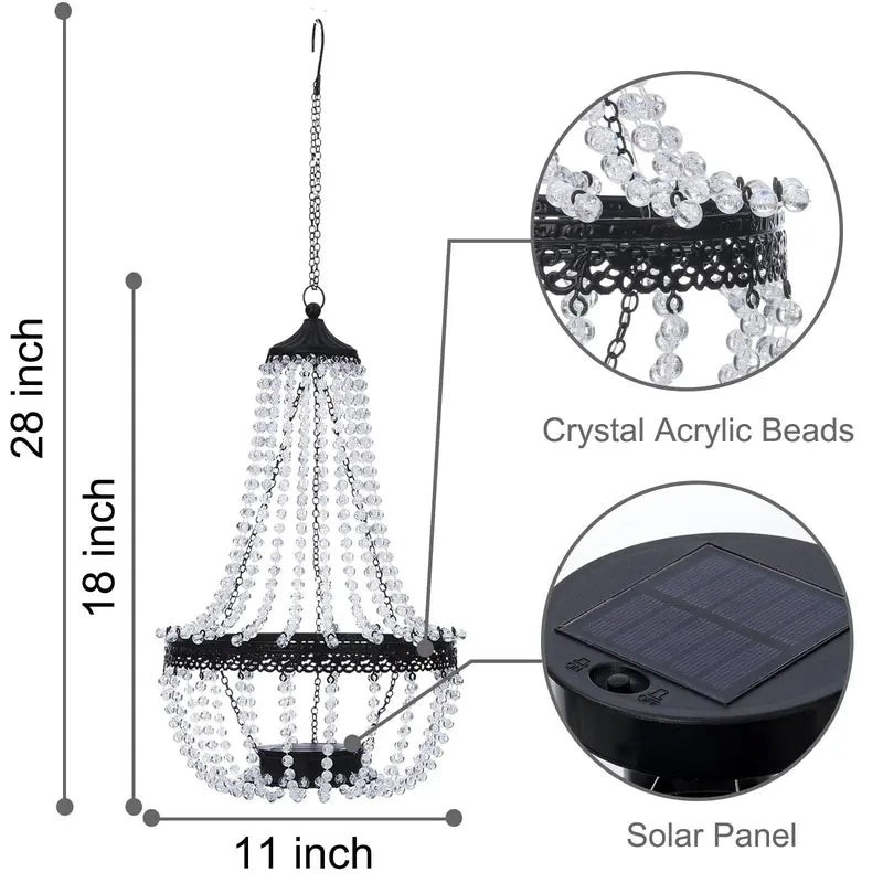 28" Hanging Solar Chandelier – Clear Crystal Acrylic, 30 Warm White LED Lights 💡✨