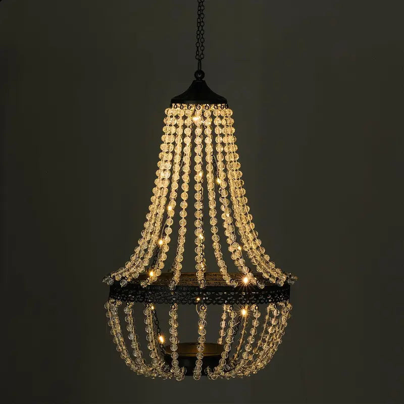 28" Hanging Solar Chandelier – Clear Crystal Acrylic, 30 Warm White LED Lights 💡✨