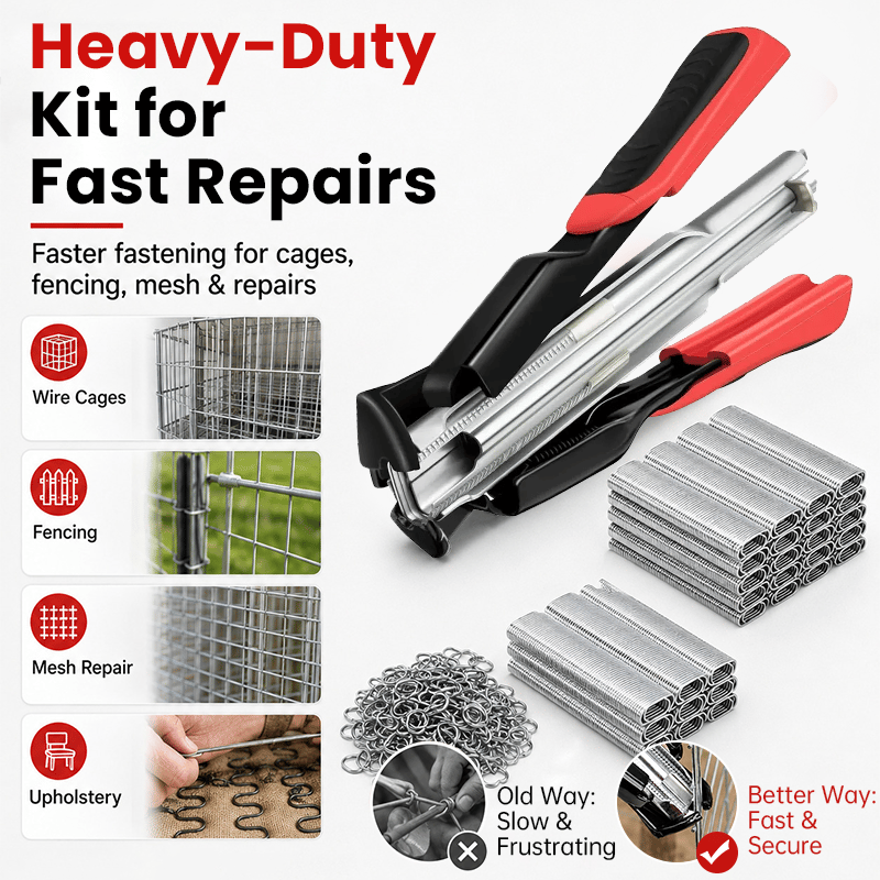 Auto-Feed Hog Ring Pliers Kit – One-Squeeze Fastening for Cages, Fencing & Upholstery 🔧🛠️