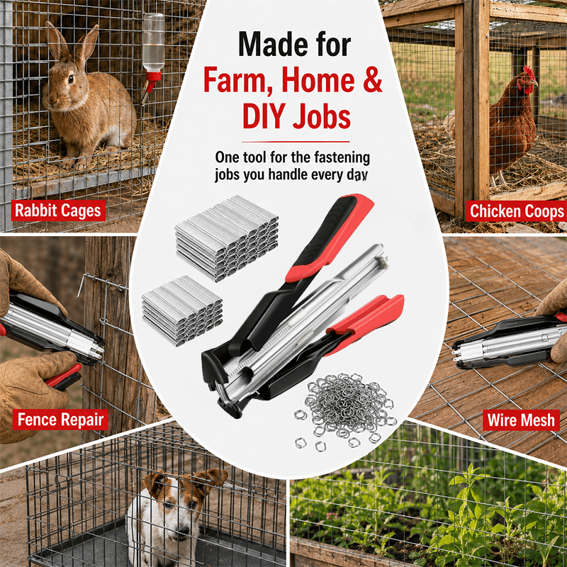 Auto-Feed Hog Ring Pliers Kit – One-Squeeze Fastening for Cages, Fencing & Upholstery 🔧🛠️