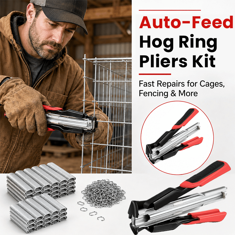 Auto-Feed Hog Ring Pliers Kit – One-Squeeze Fastening for Cages, Fencing & Upholstery 🔧🛠️