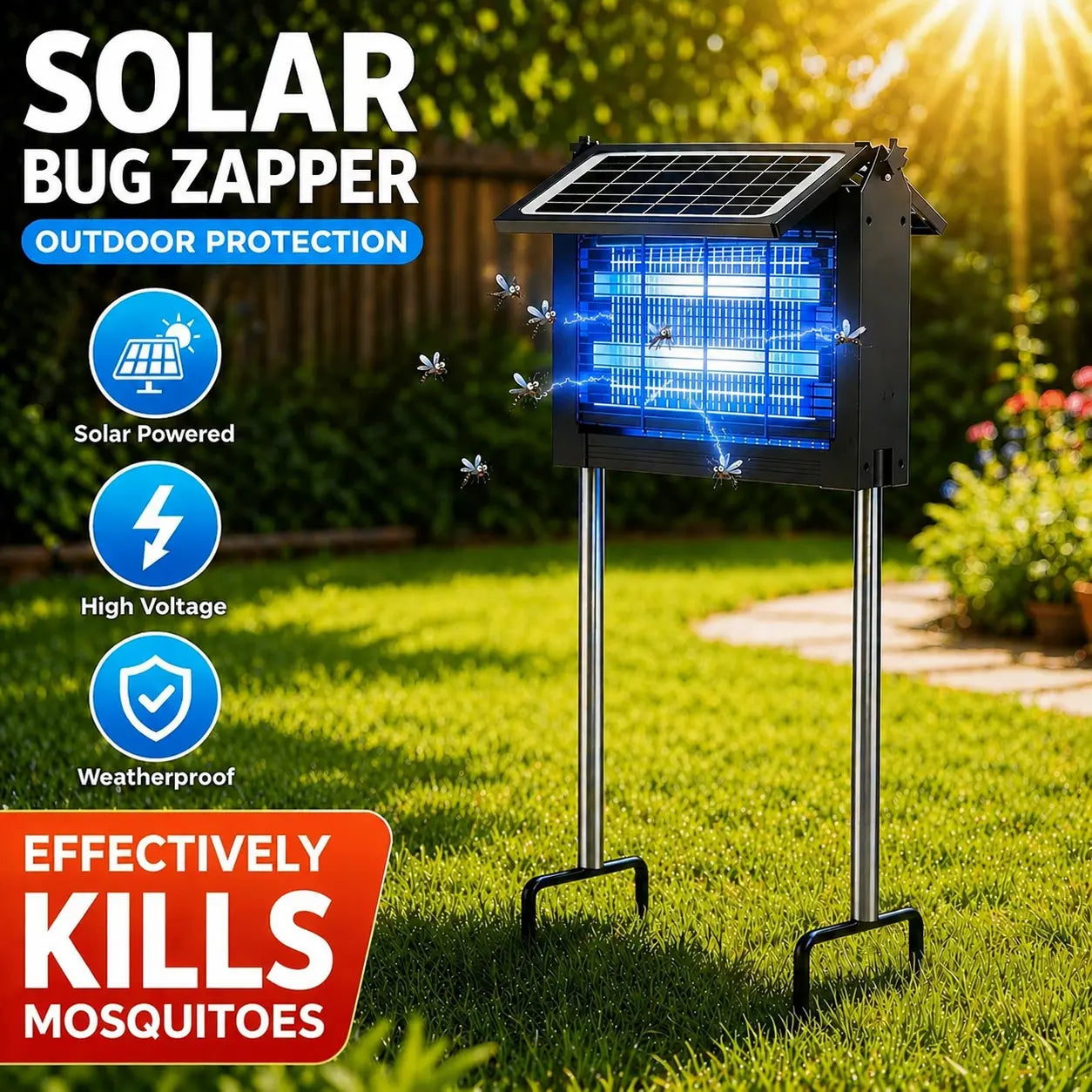 ZeChuan Solar Bug Zapper – 4500V, Solar &USB, Waterproof, Covers Half an Acre 🦟🔋
