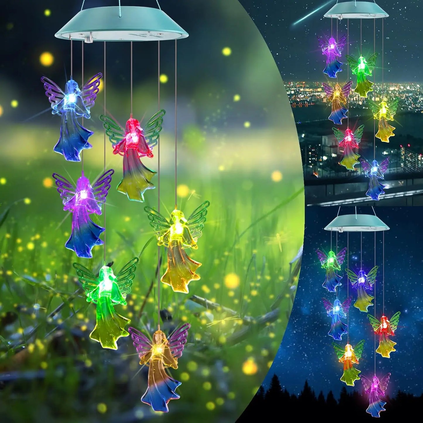 Solar Hydrangea Ball Wind Chime – 7 Color Changing Lights, IP65 Waterproof 🌸🔮