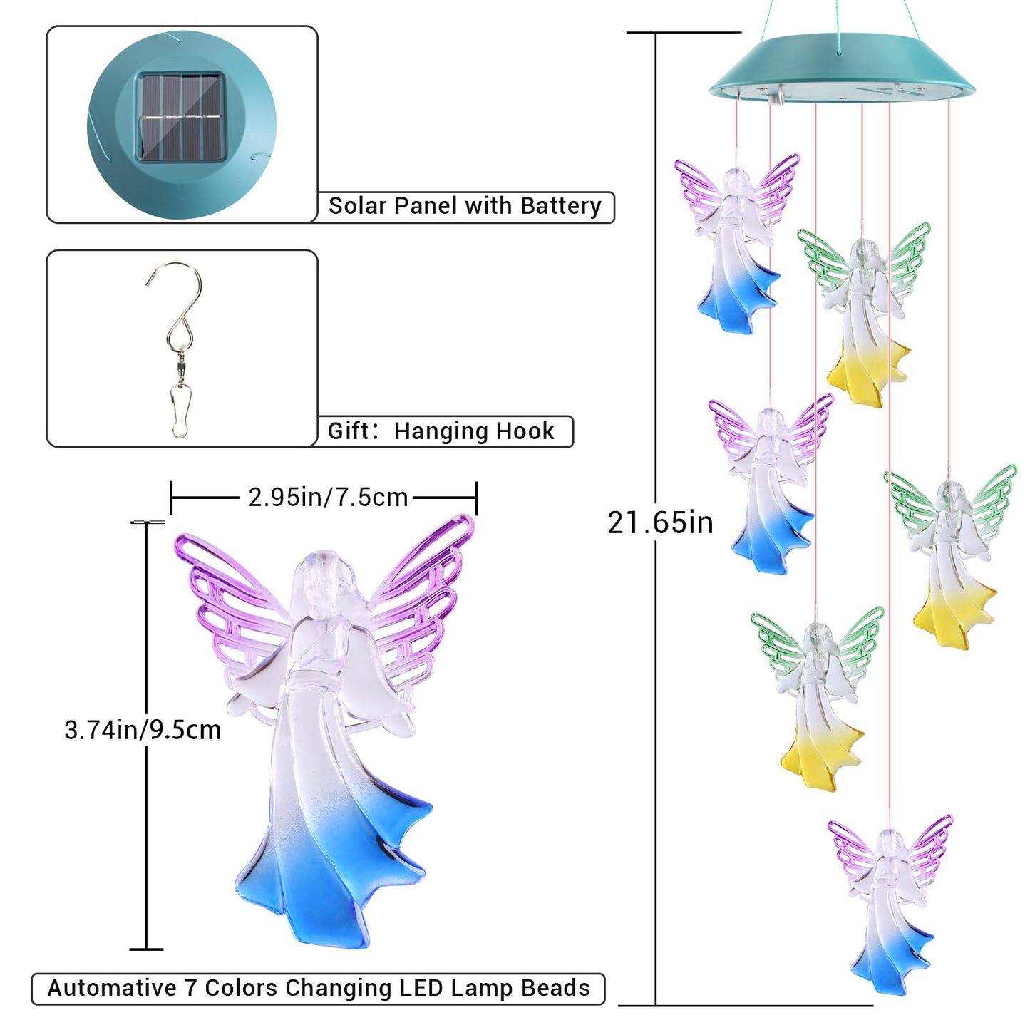 Solar Hydrangea Ball Wind Chime – 7 Color Changing Lights, IP65 Waterproof 🌸🔮
