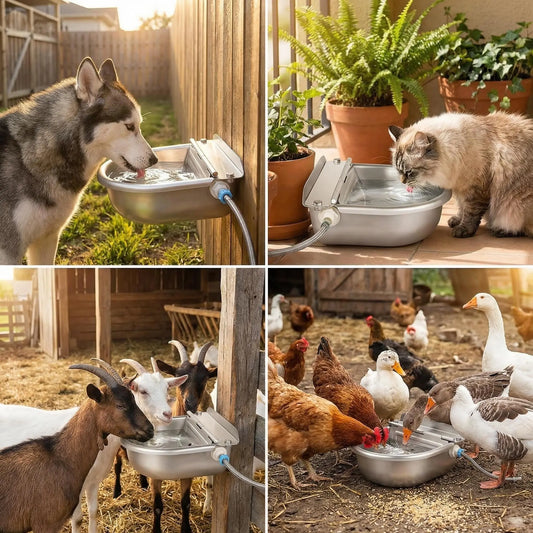 Automatic 304 Stainless Steel Dog Water Bowl – Hose-Connected, Float Valve 🐕💧
