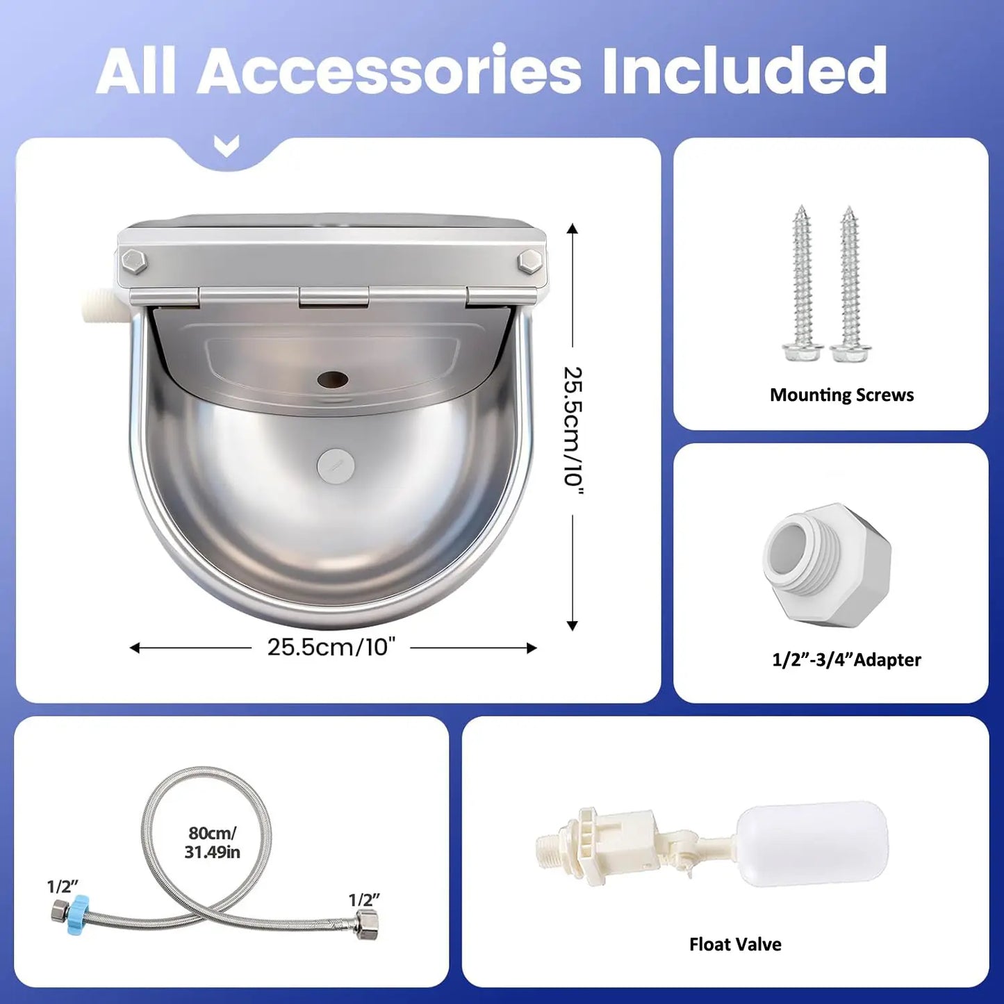 Automatic 304 Stainless Steel Dog Water Bowl – Hose-Connected, Float Valve 🐕💧