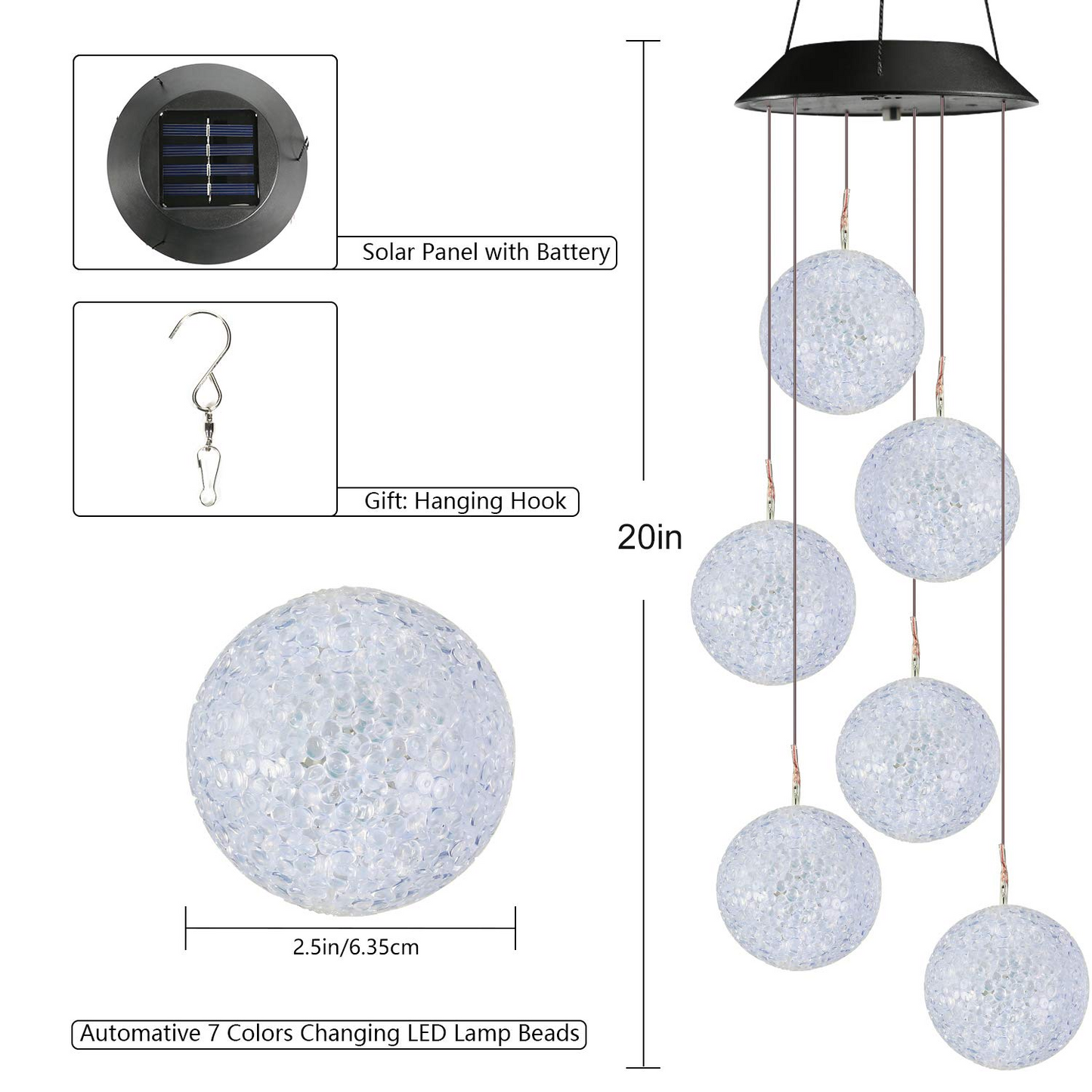 Solar Hydrangea Ball Wind Chime – 7 Color Changing Lights, IP65 Waterproof 🌸🔮