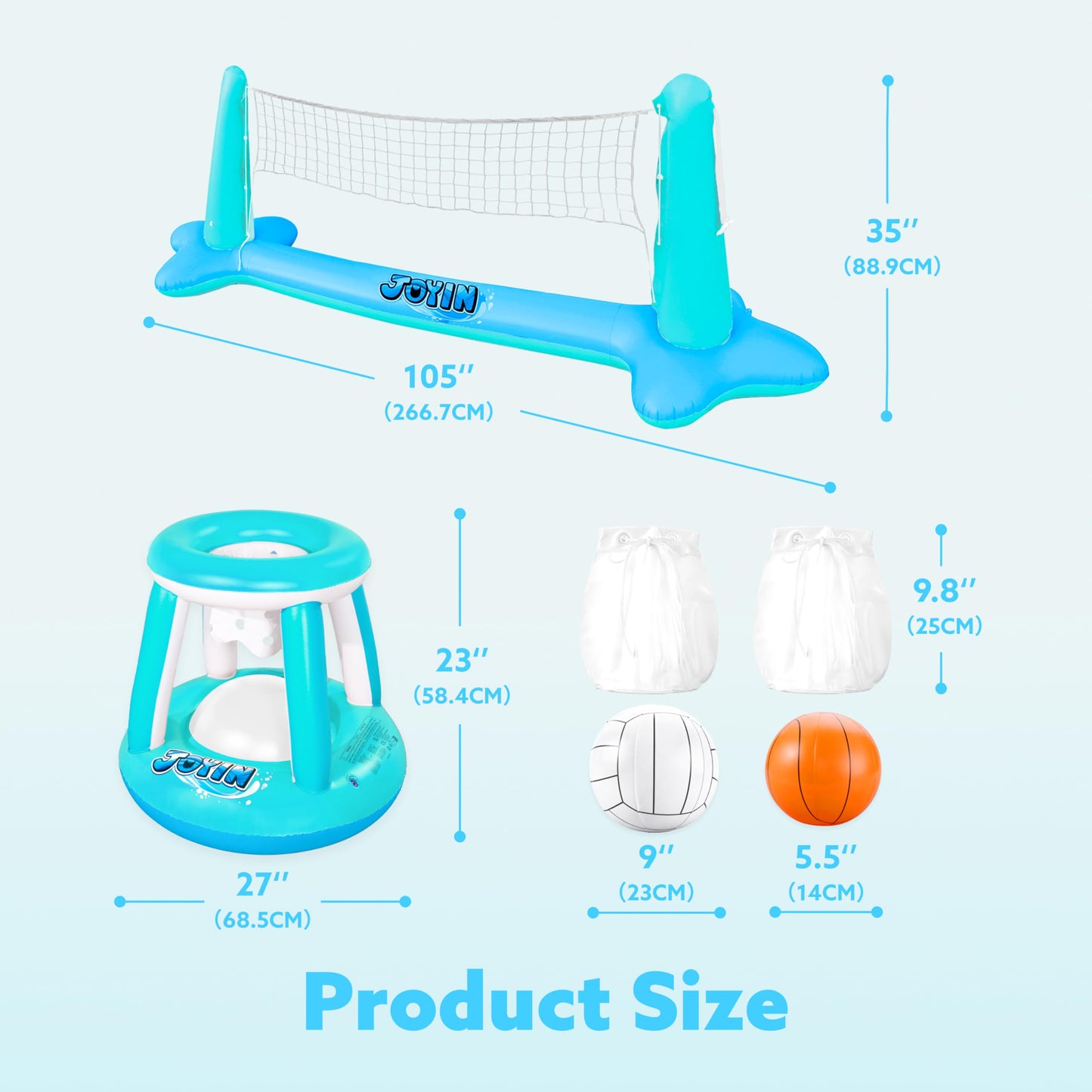 Inflatable Pool Volleyball &Basketball Combo Set 🏐🏀🏊♂️