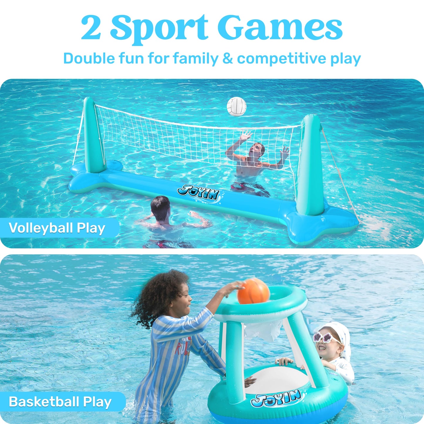Inflatable Pool Volleyball &Basketball Combo Set 🏐🏀🏊♂️