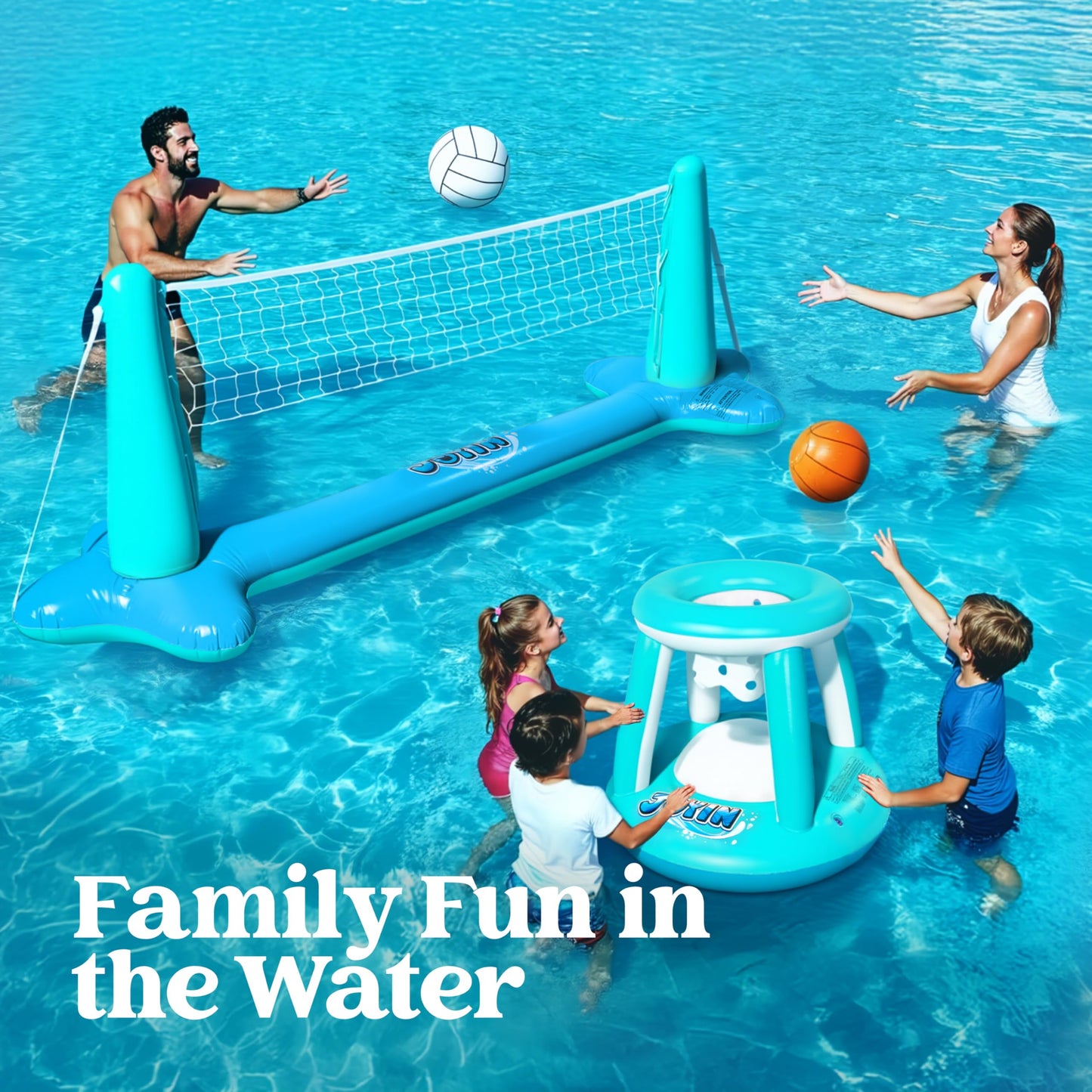 Inflatable Pool Volleyball &Basketball Combo Set 🏐🏀🏊♂️