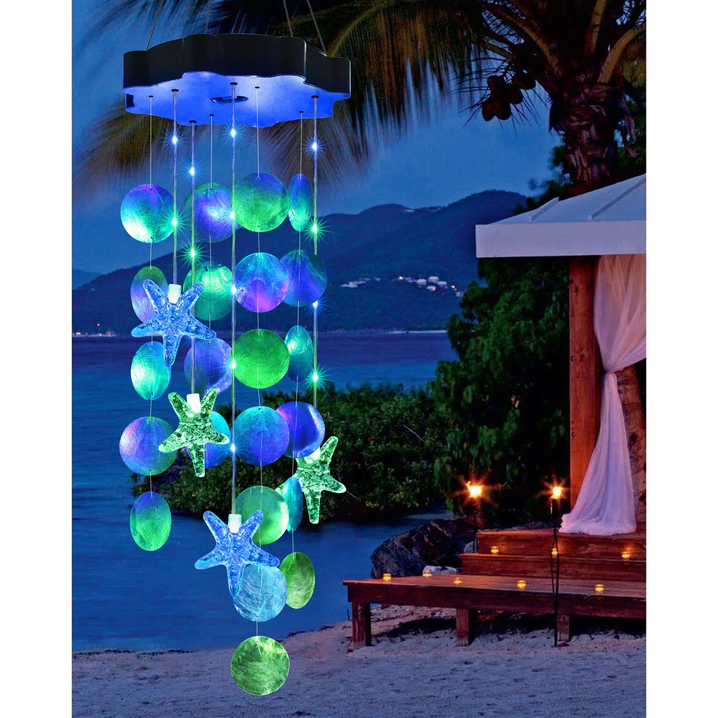 Solar Seashell Wind Chime – Natural Shells, 2 Lighting Modes, Gift-Ready 🐚☀️