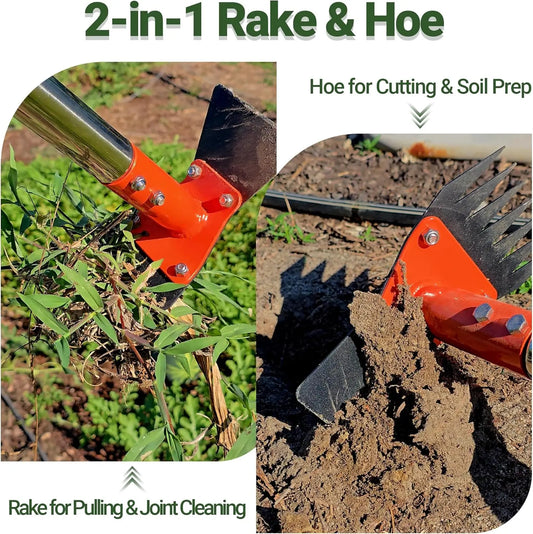 2-in-1 Garden Hoe & Weed Puller Rake