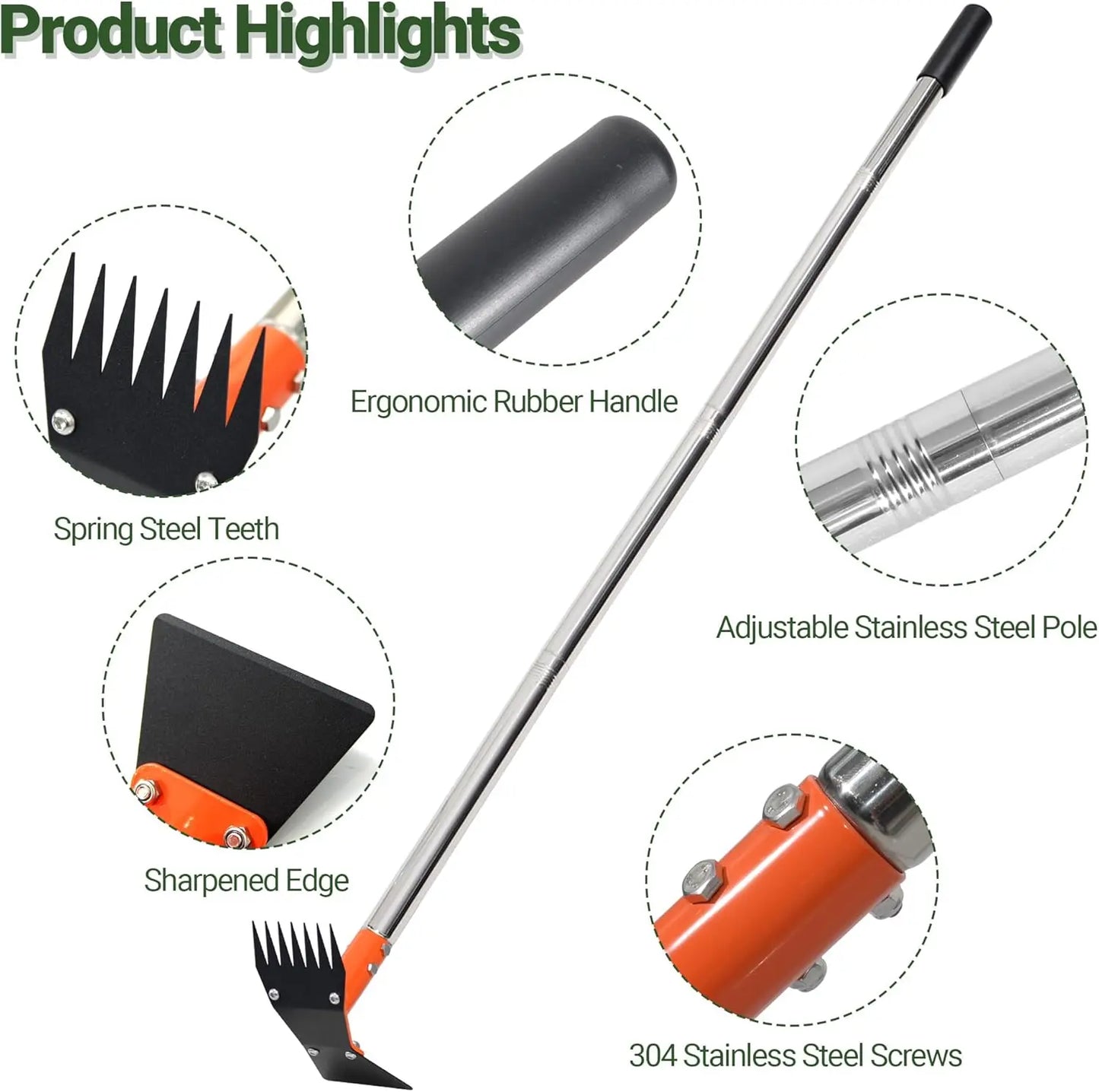 2-in-1 Garden Hoe & Weed Puller Rake – Tempered Spring Steel, Adjustable Handle up to 60″ 🌿🔧