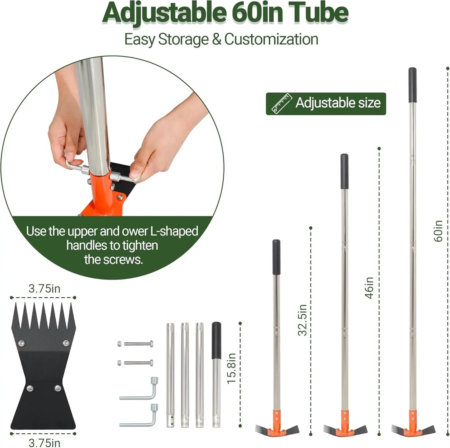 2-in-1 Garden Hoe & Weed Puller Rake – Tempered Spring Steel, Adjustable Handle up to 60″ 🌿🔧