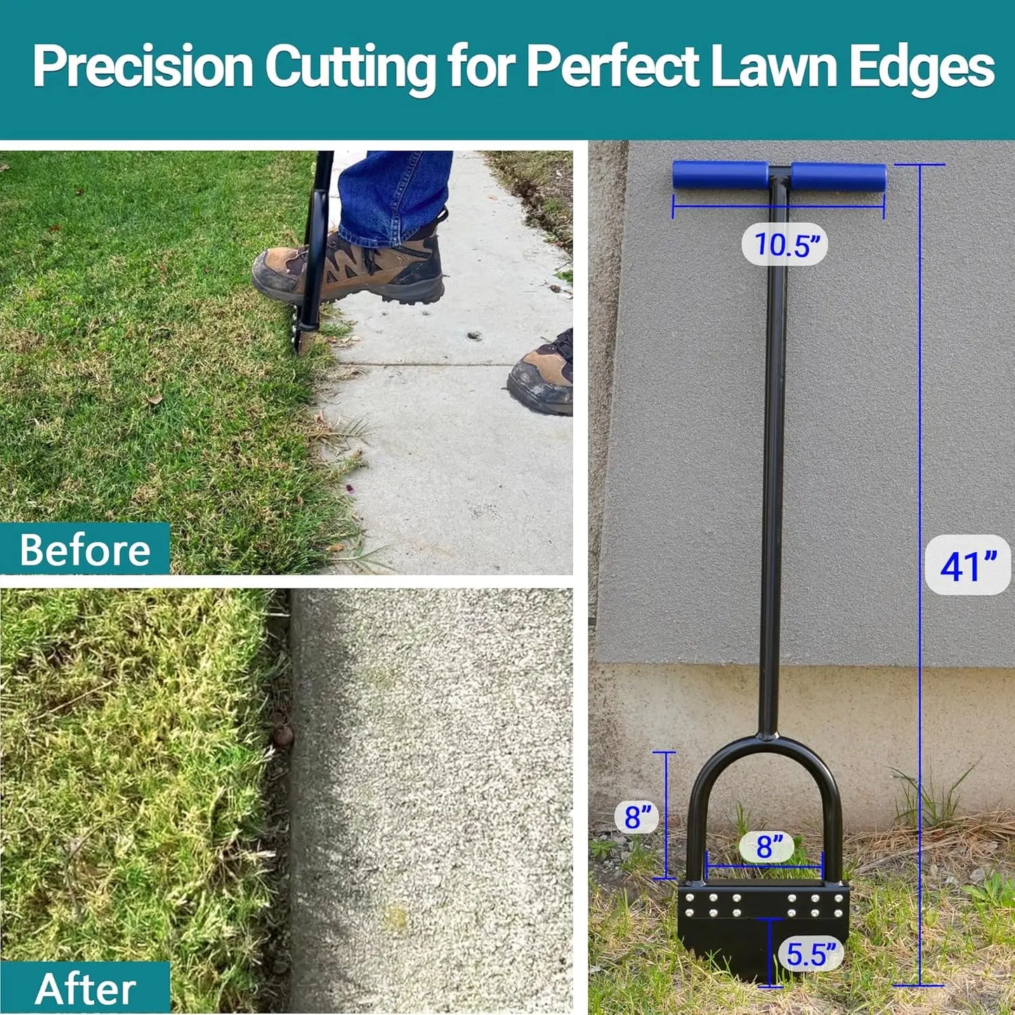 Serrated Spring Steel Lawn Edger – 41″ Handle, Rust-Resistant, One-Piece or Detachable 🌿