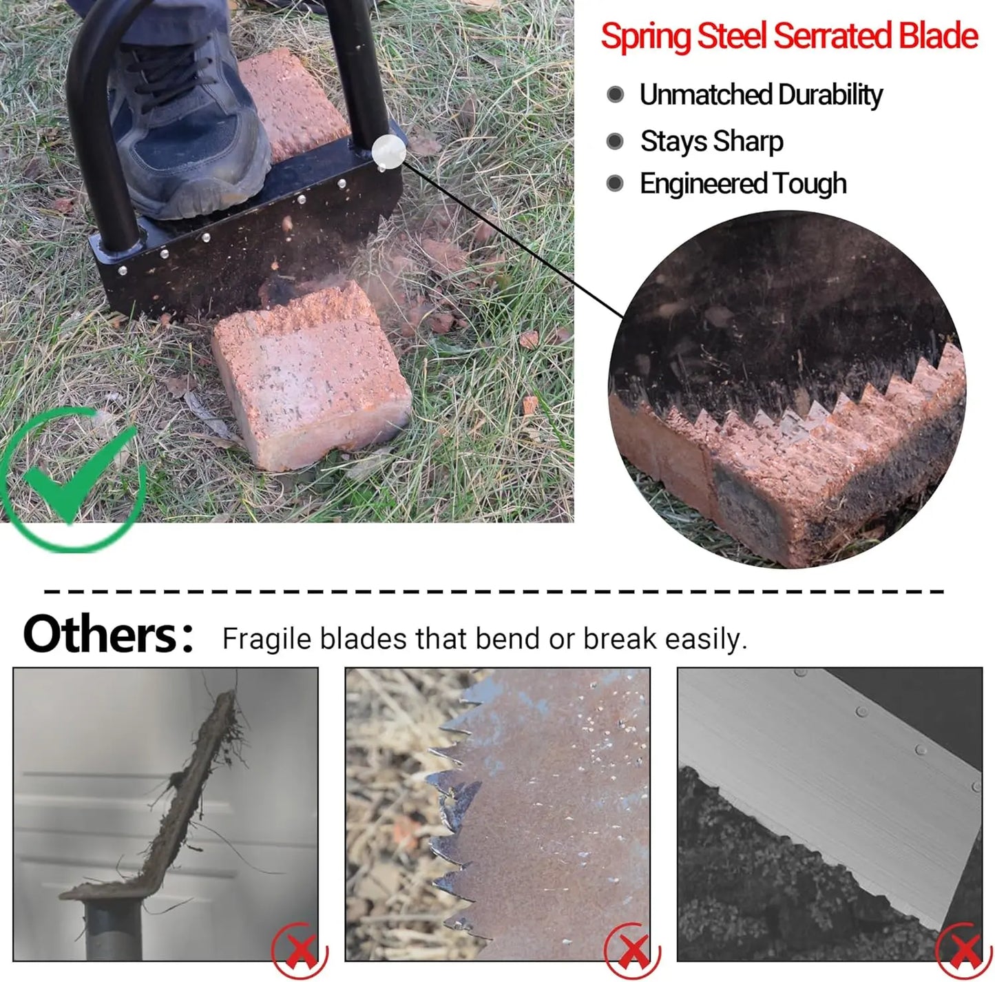 Serrated Spring Steel Lawn Edger – 41″ Handle, Rust-Resistant, One-Piece or Detachable 🌿