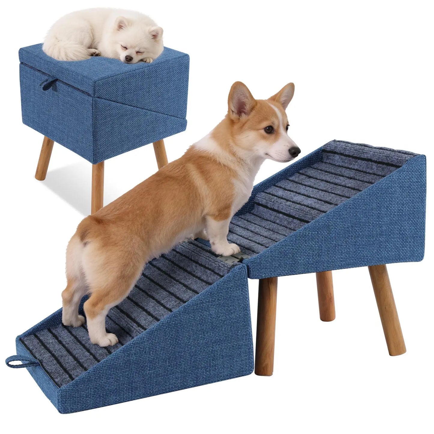 17" Dog Stairs Ramp – 2-in-1 Foldable Wooden Pet Steps & Ottoman for Couch and Bed 🐕🪑🌿