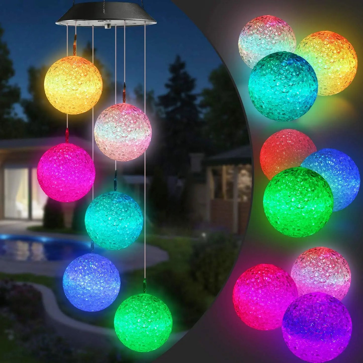 Solar Hydrangea Ball Wind Chime – 7 Color Changing Lights, IP65 Waterproof 🌸🔮
