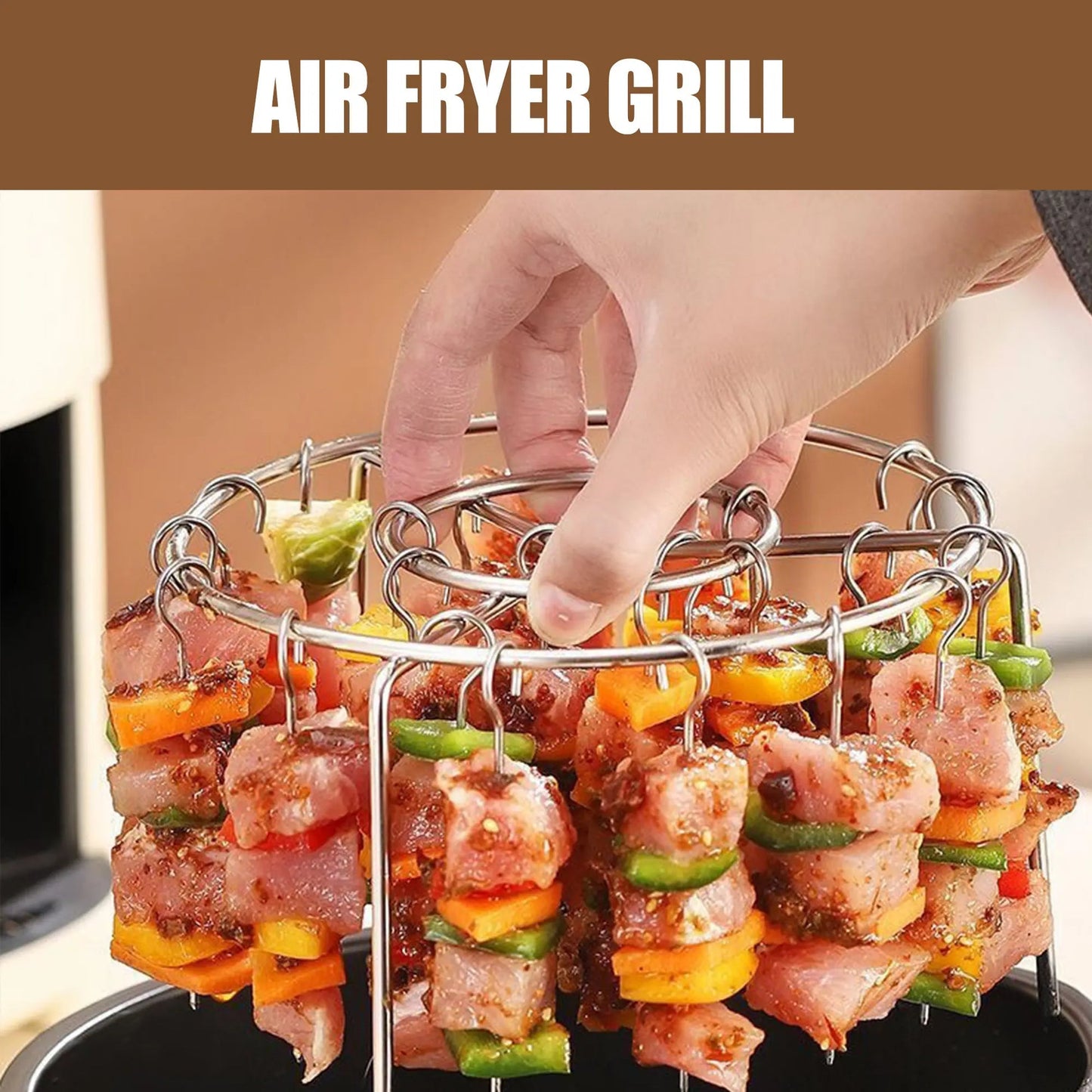 Vertical Hanging Skewer Rack for Air Fryer – 360° Heat, 24 Skewers, 304 Stainless Steel 🍢