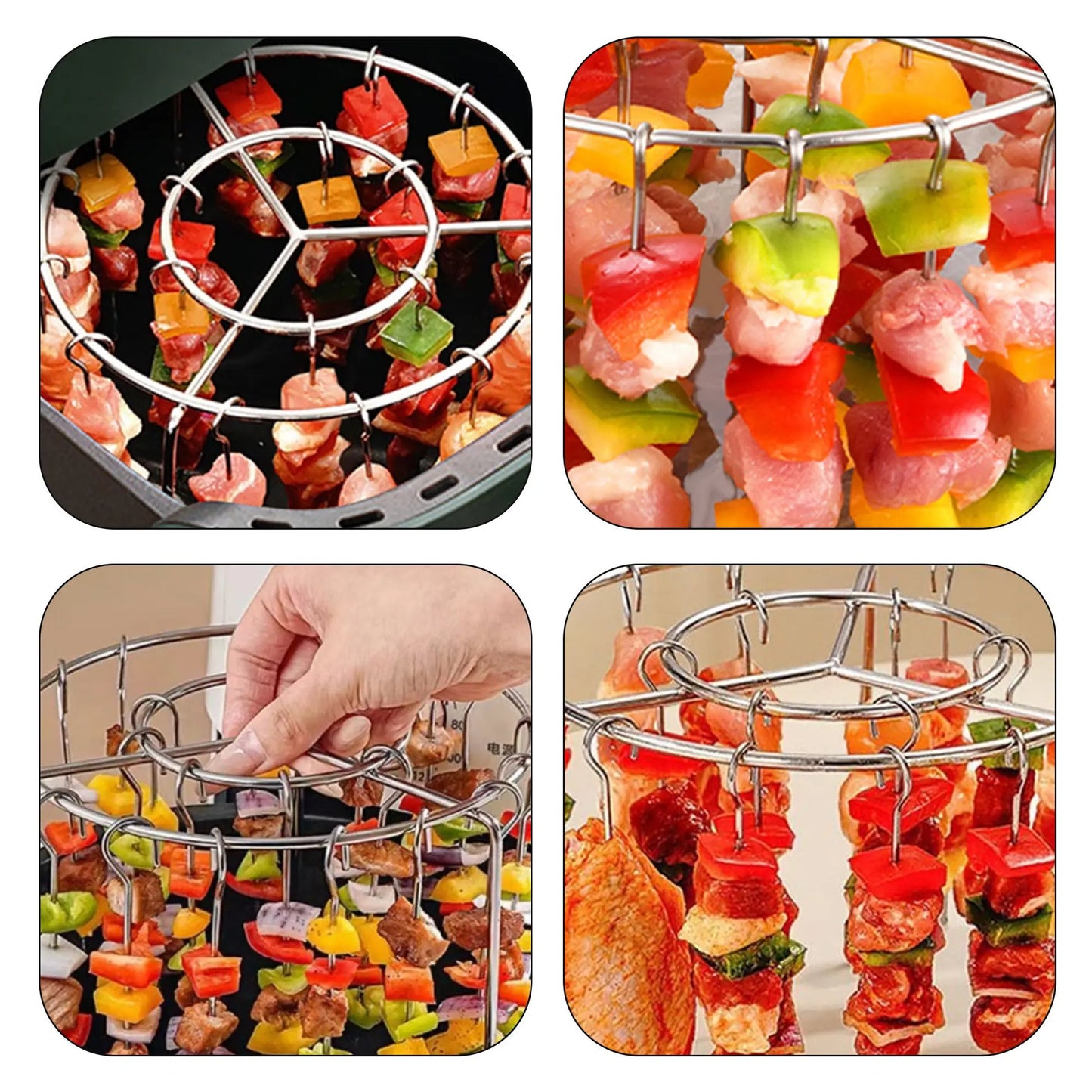 Vertical Hanging Skewer Rack for Air Fryer – 360° Heat, 24 Skewers, 304 Stainless Steel 🍢