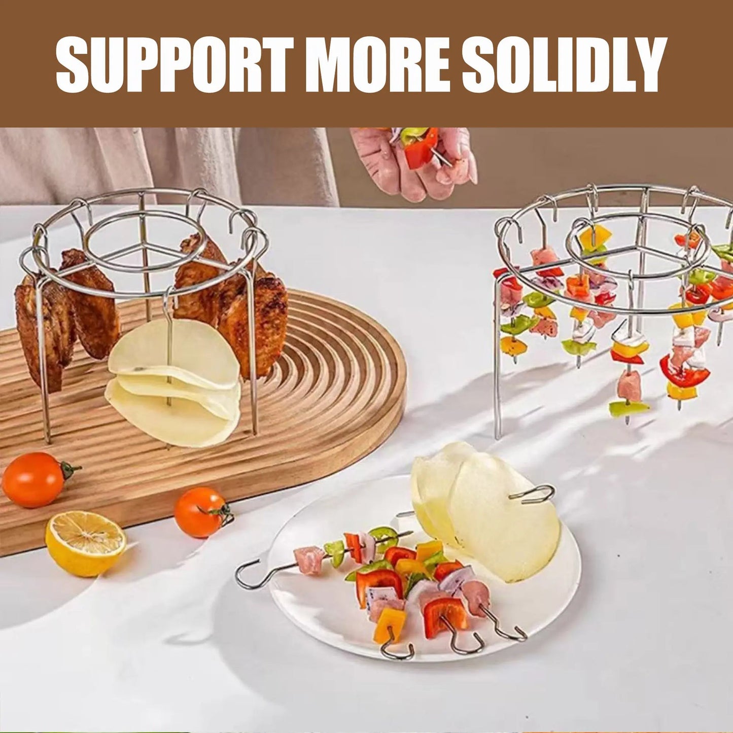 Vertical Hanging Skewer Rack for Air Fryer – 360° Heat, 24 Skewers, 304 Stainless Steel 🍢