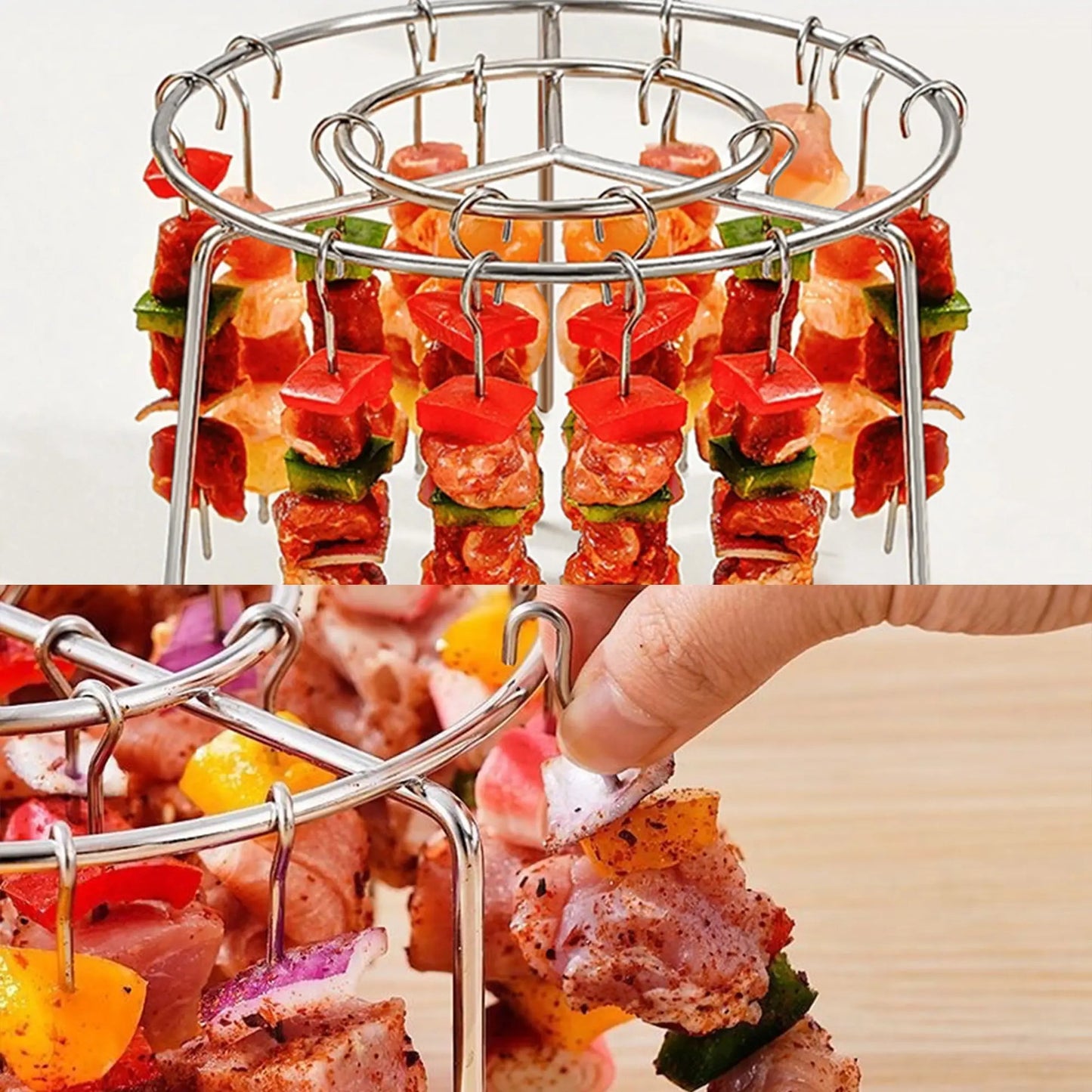 Vertical Hanging Skewer Rack for Air Fryer – 360° Heat, 24 Skewers, 304 Stainless Steel 🍢