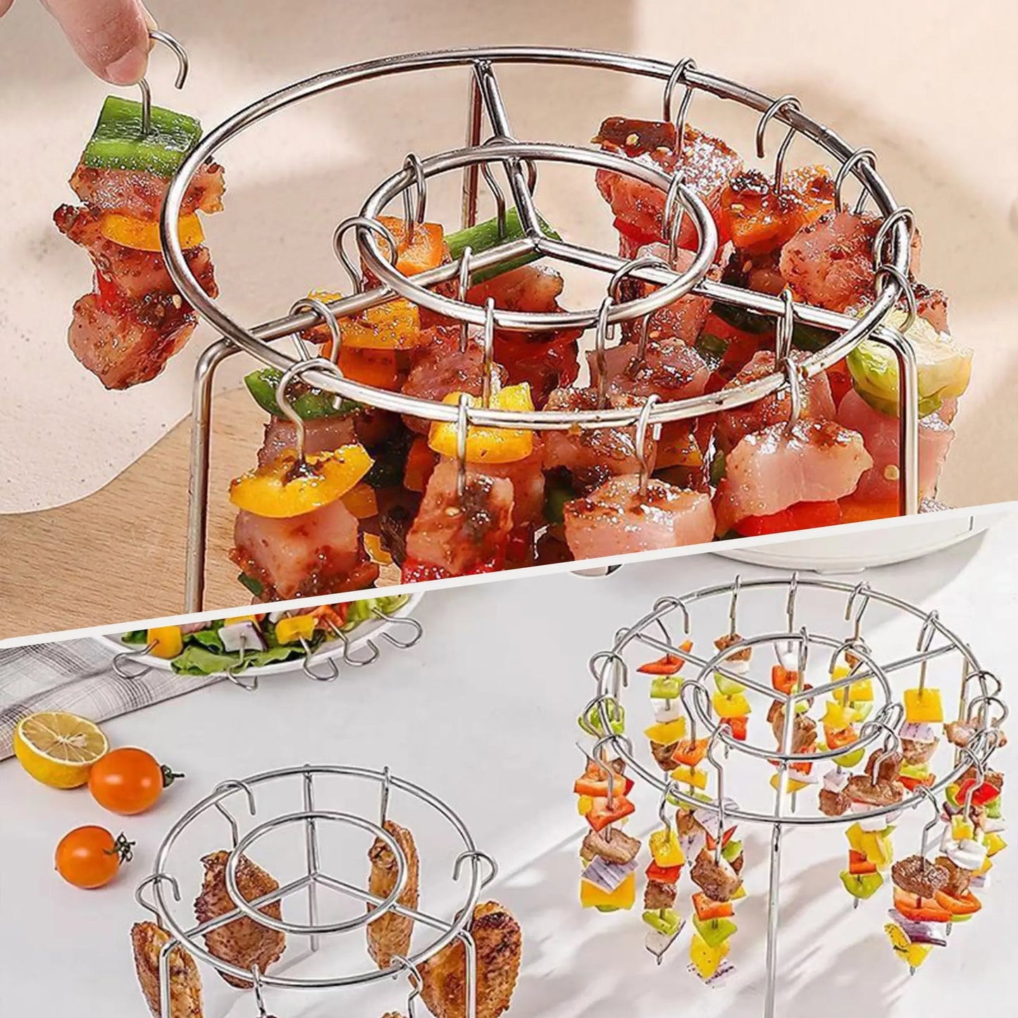 Vertical Hanging Skewer Rack for Air Fryer – 360° Heat, 24 Skewers, 304 Stainless Steel 🍢