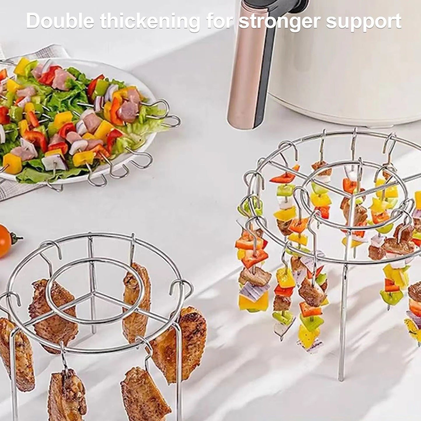 Vertical Hanging Skewer Rack for Air Fryer – 360° Heat, 24 Skewers, 304 Stainless Steel 🍢