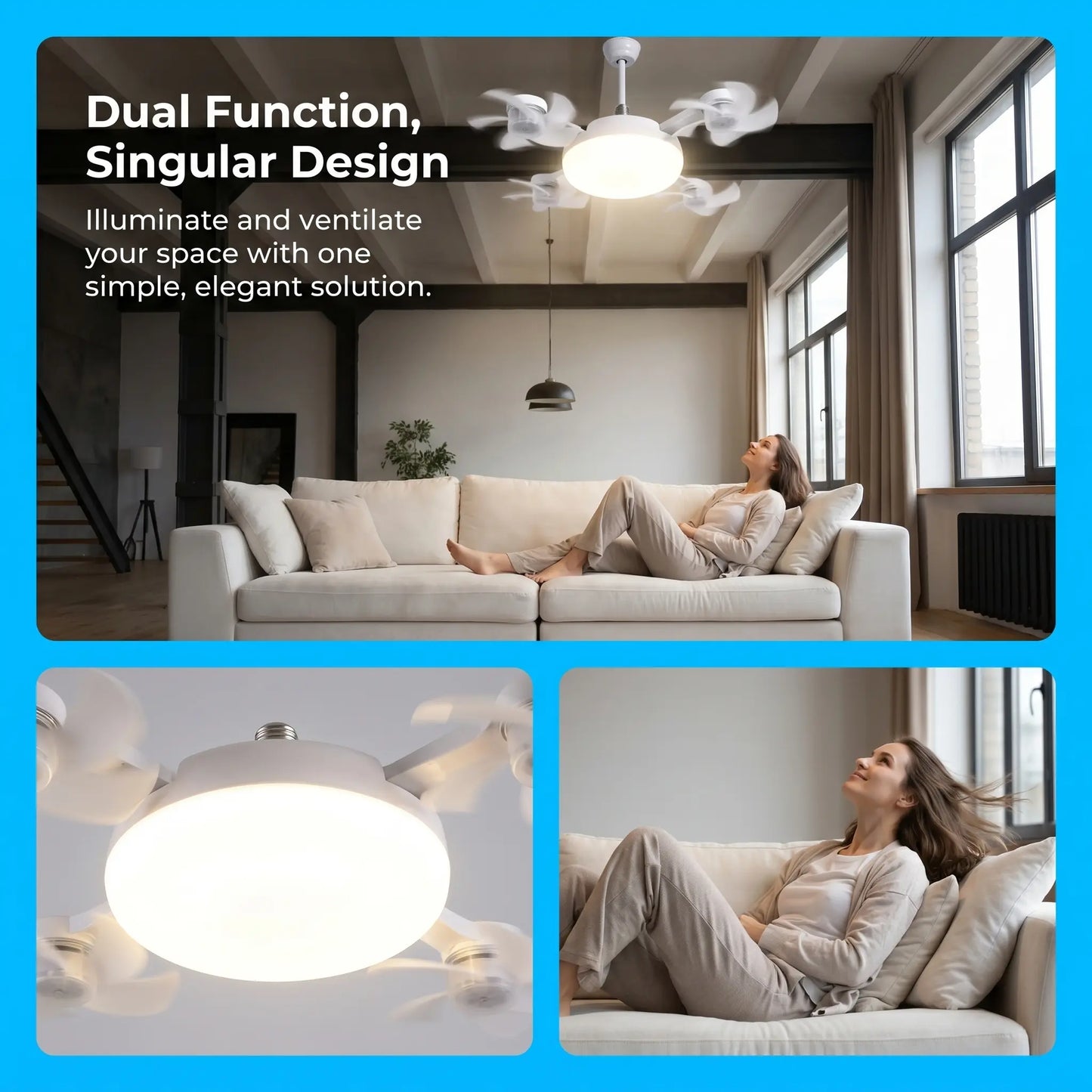 2-in-1 LED Ceiling Fan Light Bulb – E27 Screw-in, Remote Control 💡🌀