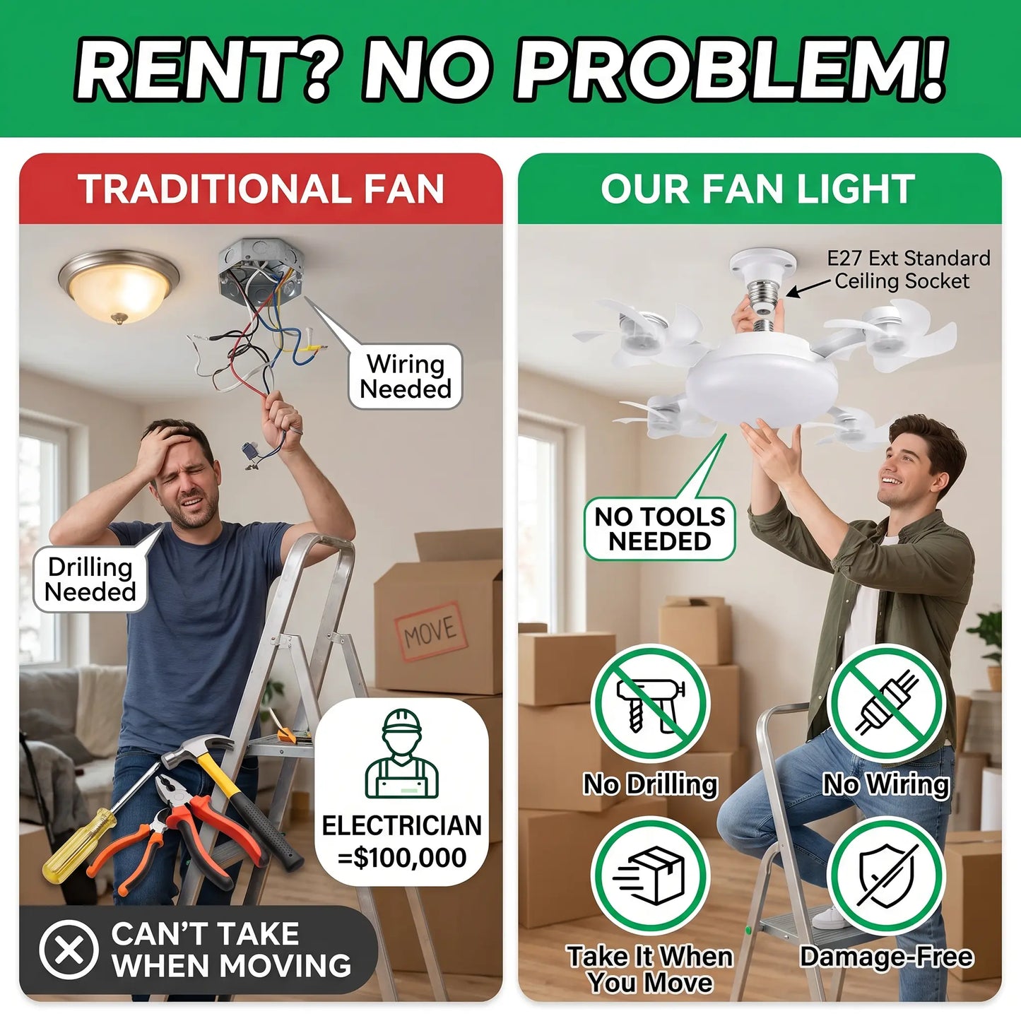 2-in-1 LED Ceiling Fan Light Bulb – E27 Screw-in, Remote Control 💡🌀