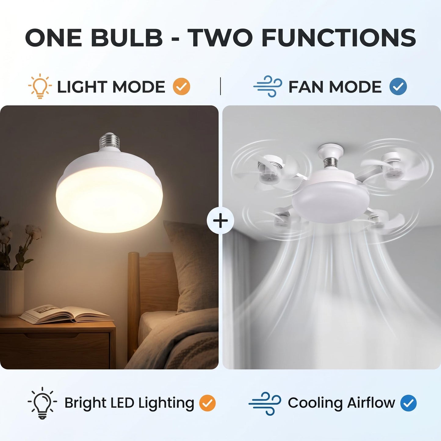 2-in-1 LED Ceiling Fan Light Bulb – E27 Screw-in, Remote Control 💡🌀