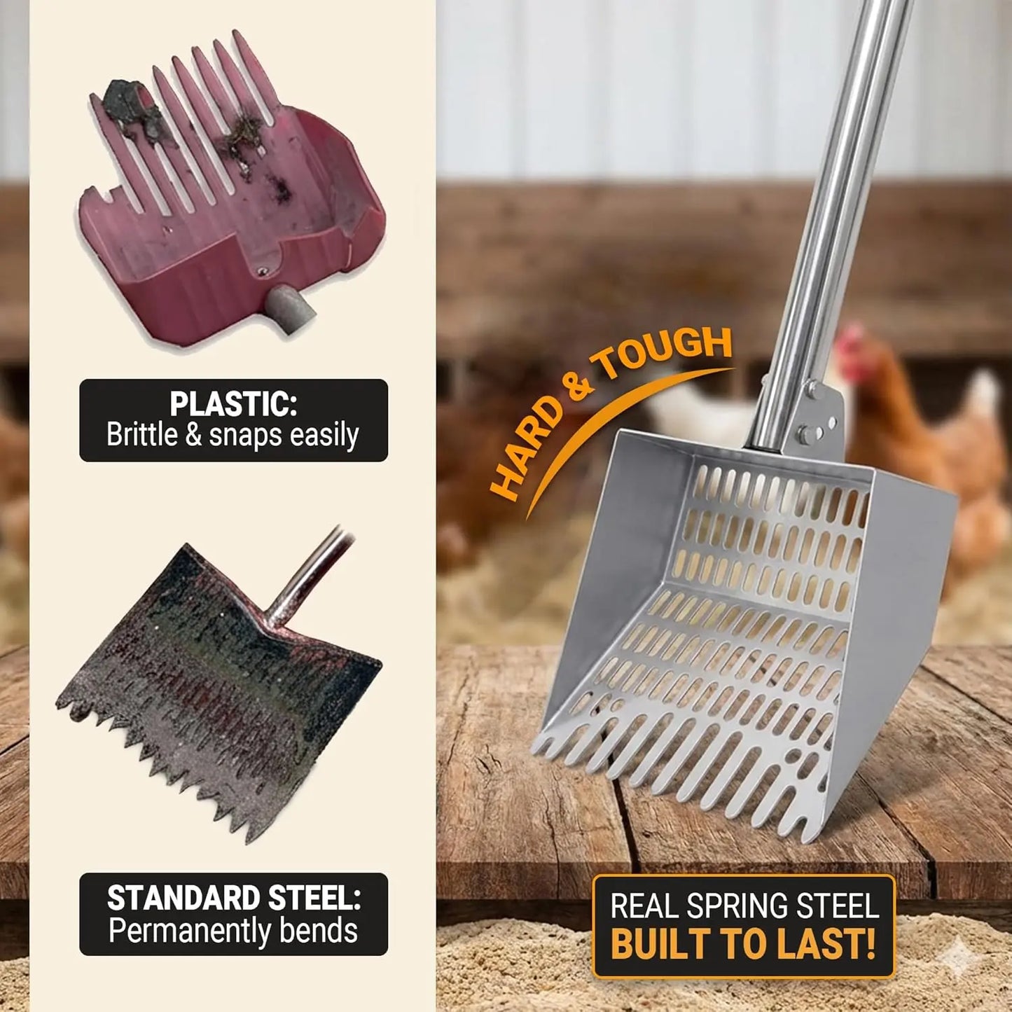 2-in-1 Adjustable Chicken & Pet Poop Scooper – Spring Steel, 3 Angles, 3 Lengths 🐓🧹