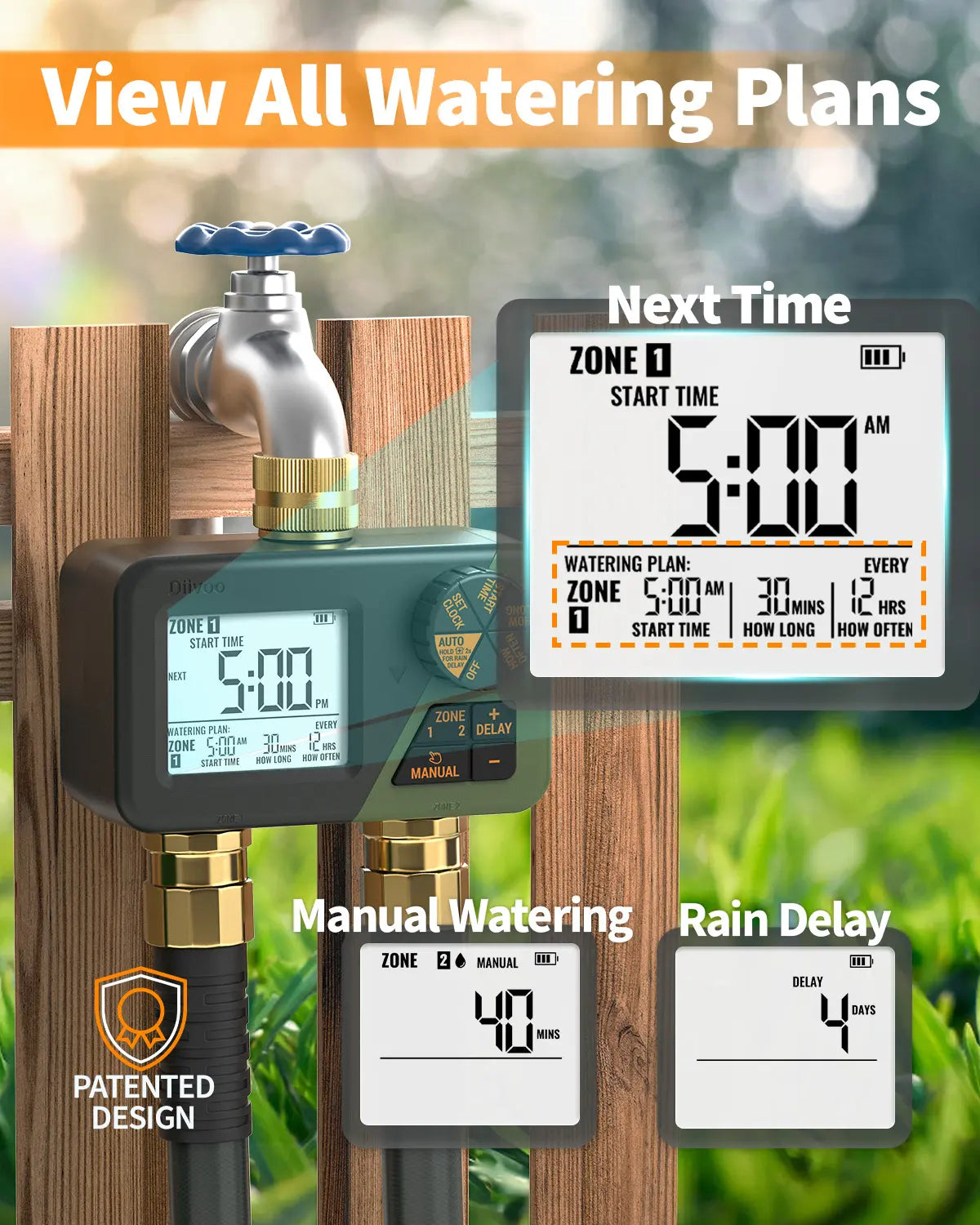 2-Zone Programmable Sprinkler Timer – Brass Build, IP67 Waterproof, Large Display 💧⏱️