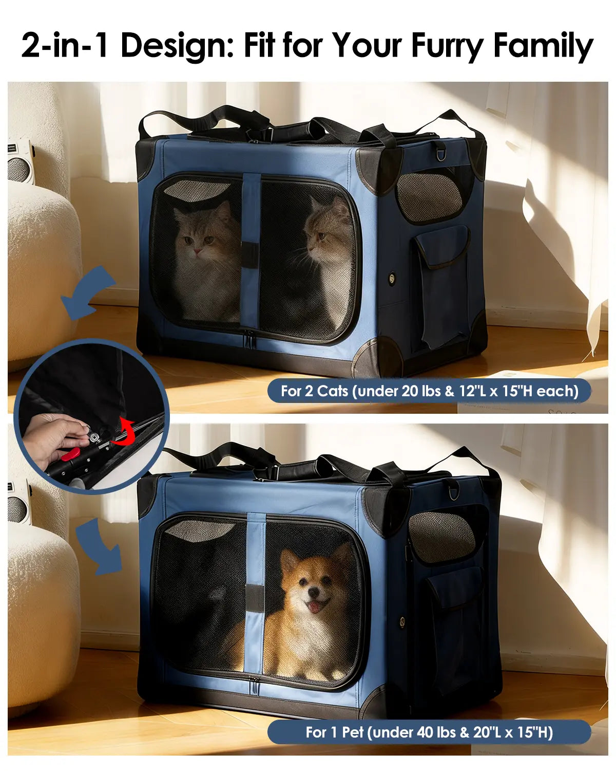 Extra Large Cat Carrier for 2 Cats – XL Soft-Sided, Foldable, with Removable Divider 🐱🚗🧳