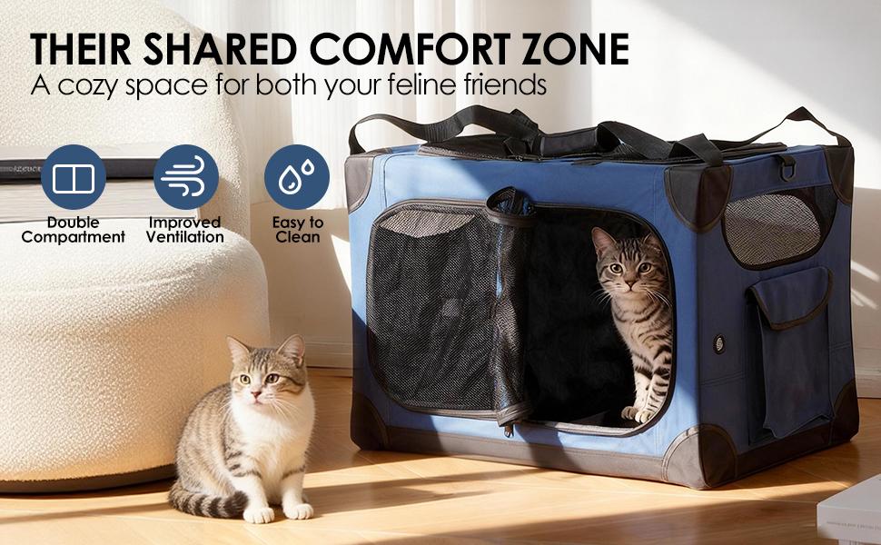 Extra Large Cat Carrier for 2 Cats – XL Soft-Sided, Foldable, with Removable Divider 🐱🚗🧳