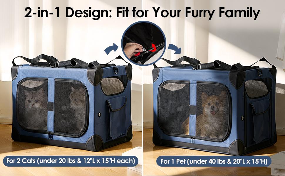Extra Large Cat Carrier for 2 Cats – XL Soft-Sided, Foldable, with Removable Divider 🐱🚗🧳