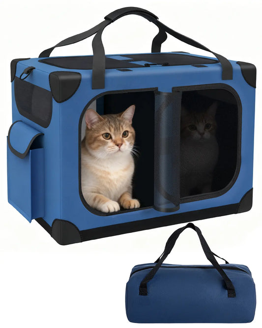 Extra Large Cat Carrier for 2 Cats – XL Soft-Sided, Foldable, with Removable Divider 🐱🚗🧳