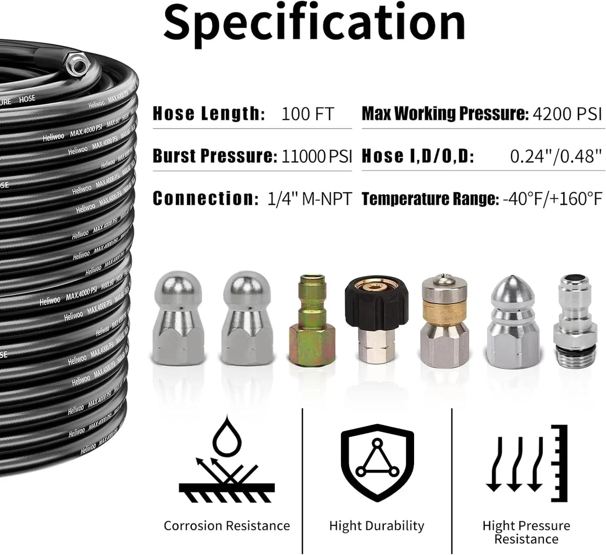 High-Pressure Sewer Jetter Hose – Triple-Layer, Stainless Steel Nozzle, Universal Fit 💧🔧