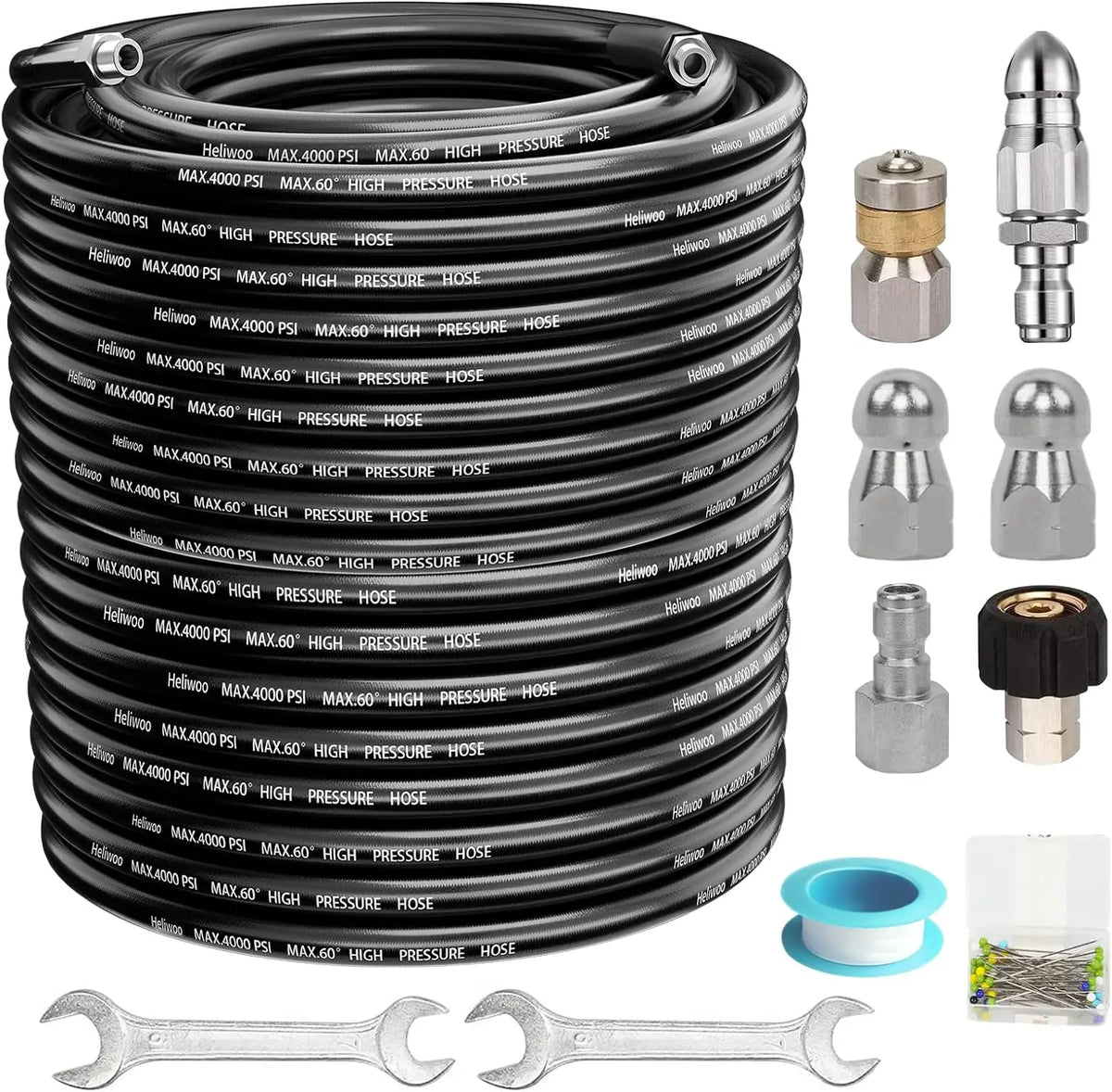High-Pressure Sewer Jetter Hose – Triple-Layer, Stainless Steel Nozzle, Universal Fit 💧🔧