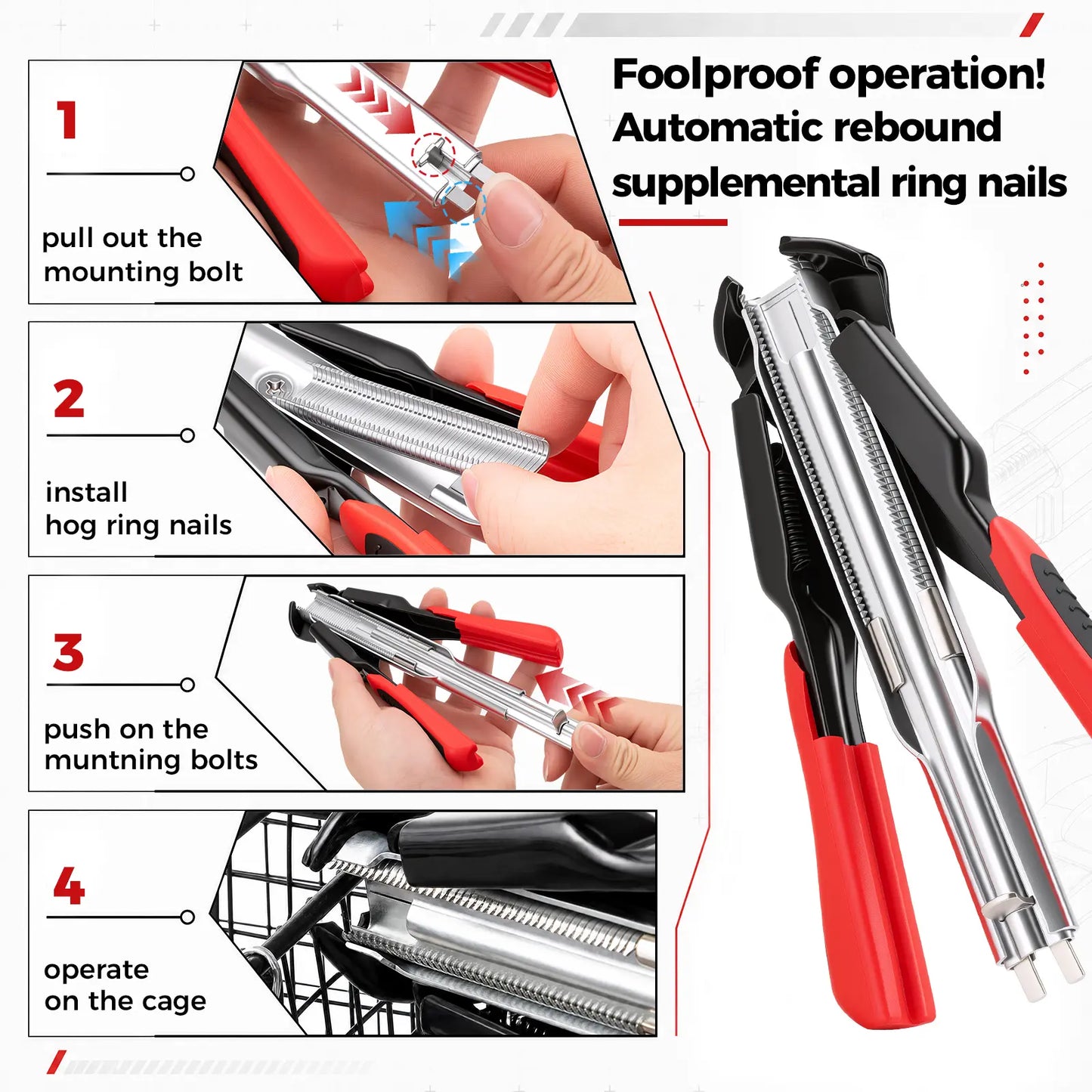 Auto-Feed Hog Ring Pliers Kit – One-Squeeze Fastening for Cages, Fencing & Upholstery 🔧🛠️