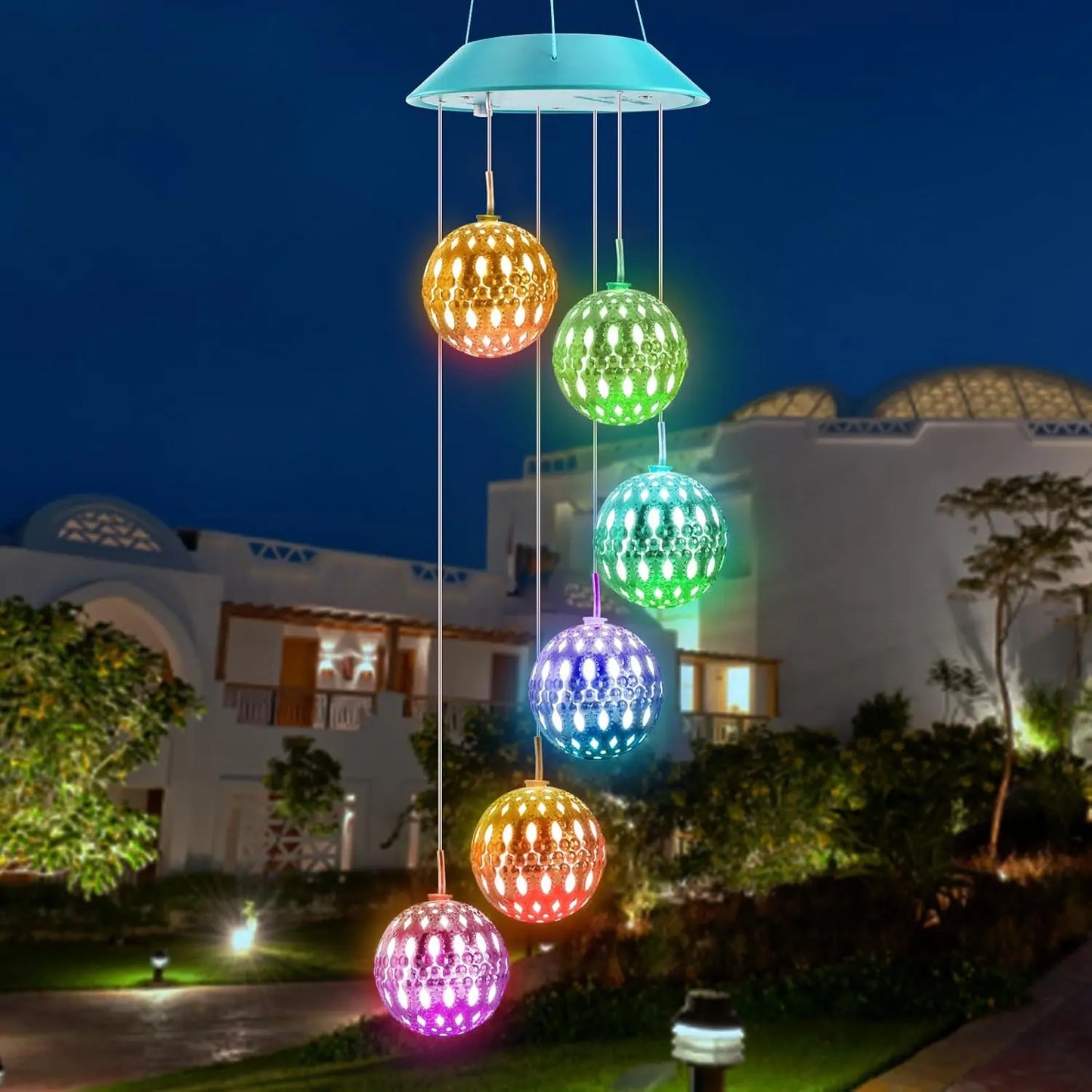 Solar Hydrangea Ball Wind Chime – 7 Color Changing Lights, IP65 Waterproof 🌸🔮