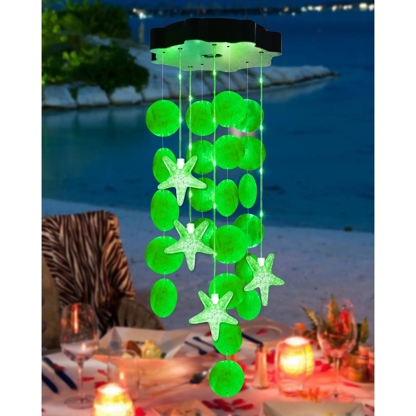 Solar Seashell Wind Chime – Natural Shells, 2 Lighting Modes, Gift-Ready 🐚☀️