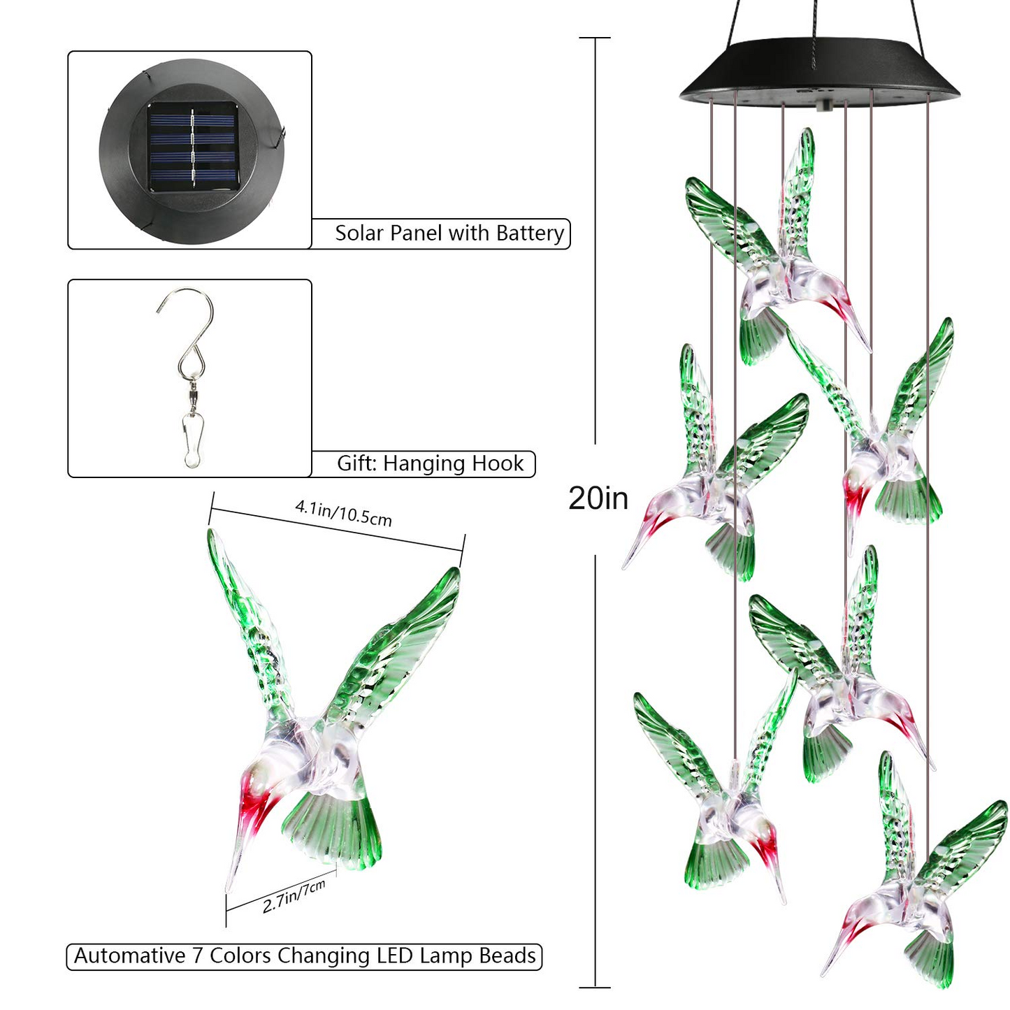 Solar Hydrangea Ball Wind Chime – 7 Color Changing Lights, IP65 Waterproof 🌸🔮