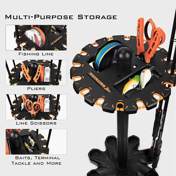 V16 Fishing Rod Rack – 360° Rotating, Holds 16 Rods, No Tools Assembly 🎣🔄