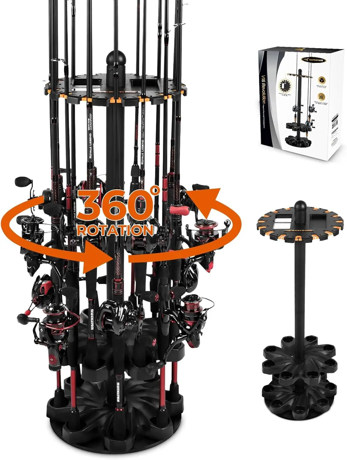 V16 Fishing Rod Rack – 360° Rotating, Holds 16 Rods, No Tools Assembly 🎣🔄