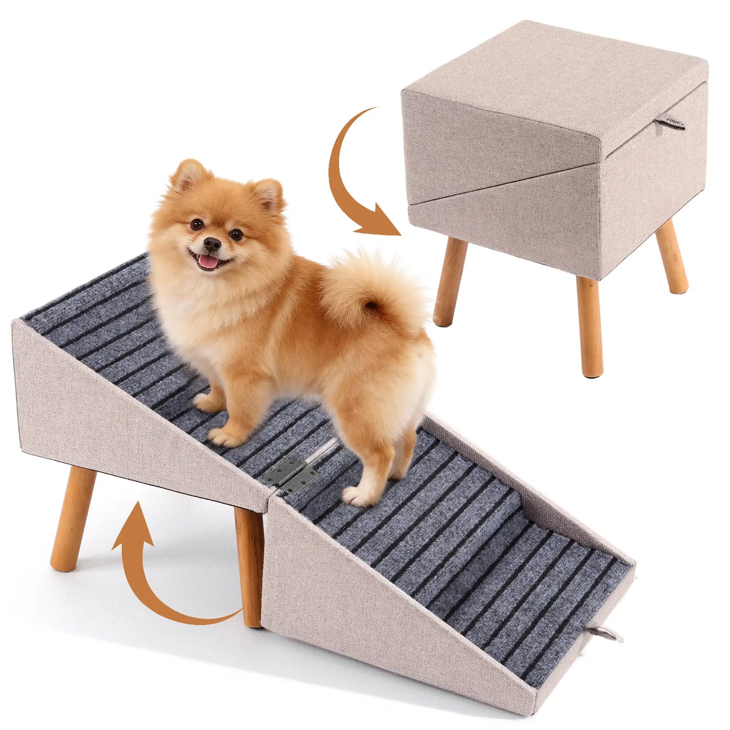 17" Dog Stairs Ramp – 2-in-1 Foldable Wooden Pet Steps & Ottoman for Couch and Bed 🐕🪑🌿