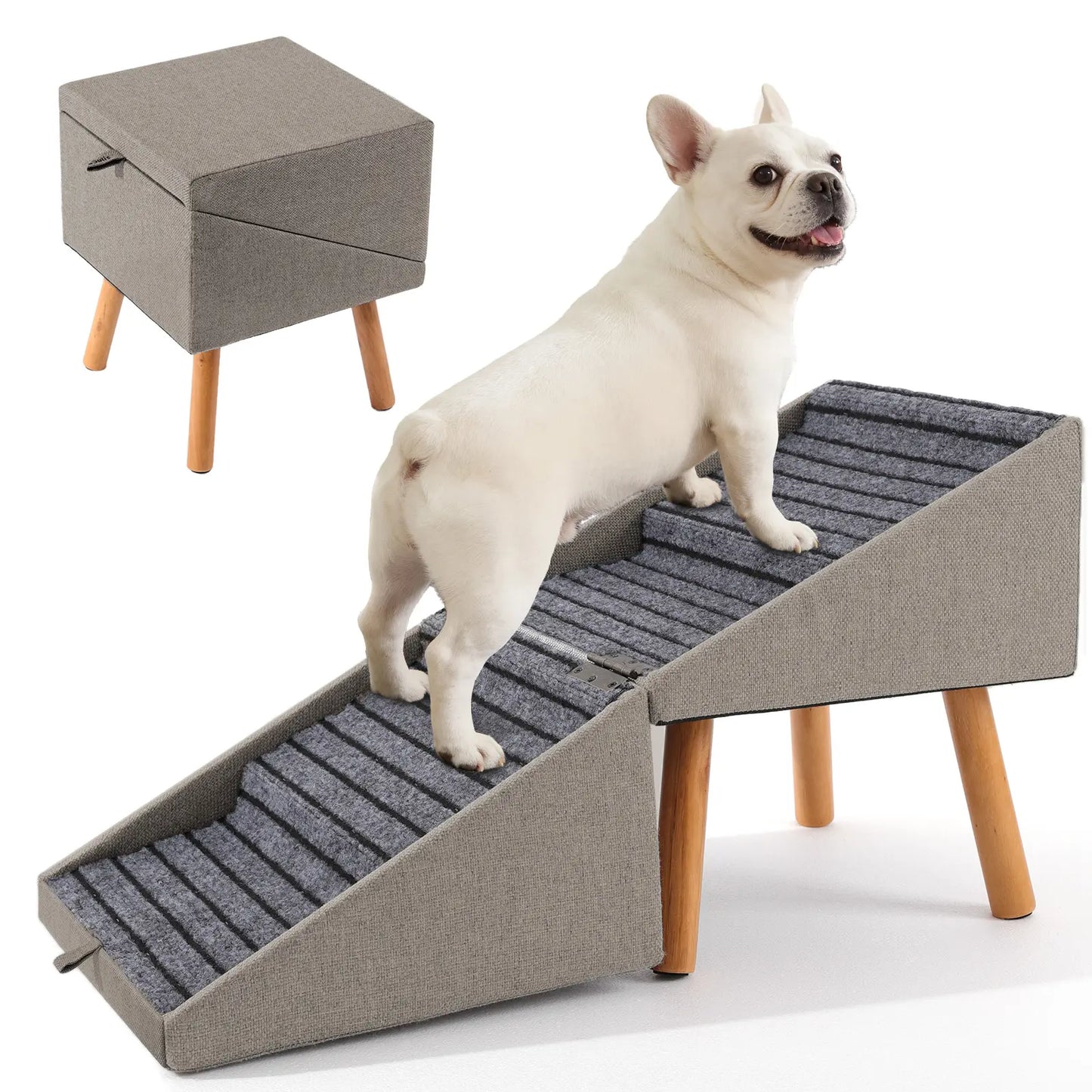 17" Dog Stairs Ramp – 2-in-1 Foldable Wooden Pet Steps & Ottoman for Couch and Bed 🐕🪑🌿