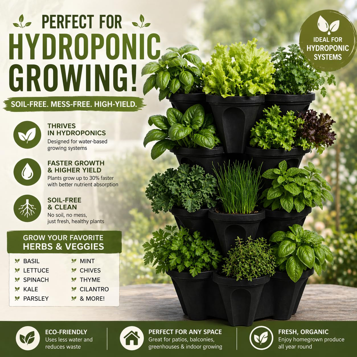 Vertical Planter Tower – Grow 16 Plants in Just 1 Square Foot, Self-Watering🌱🍓