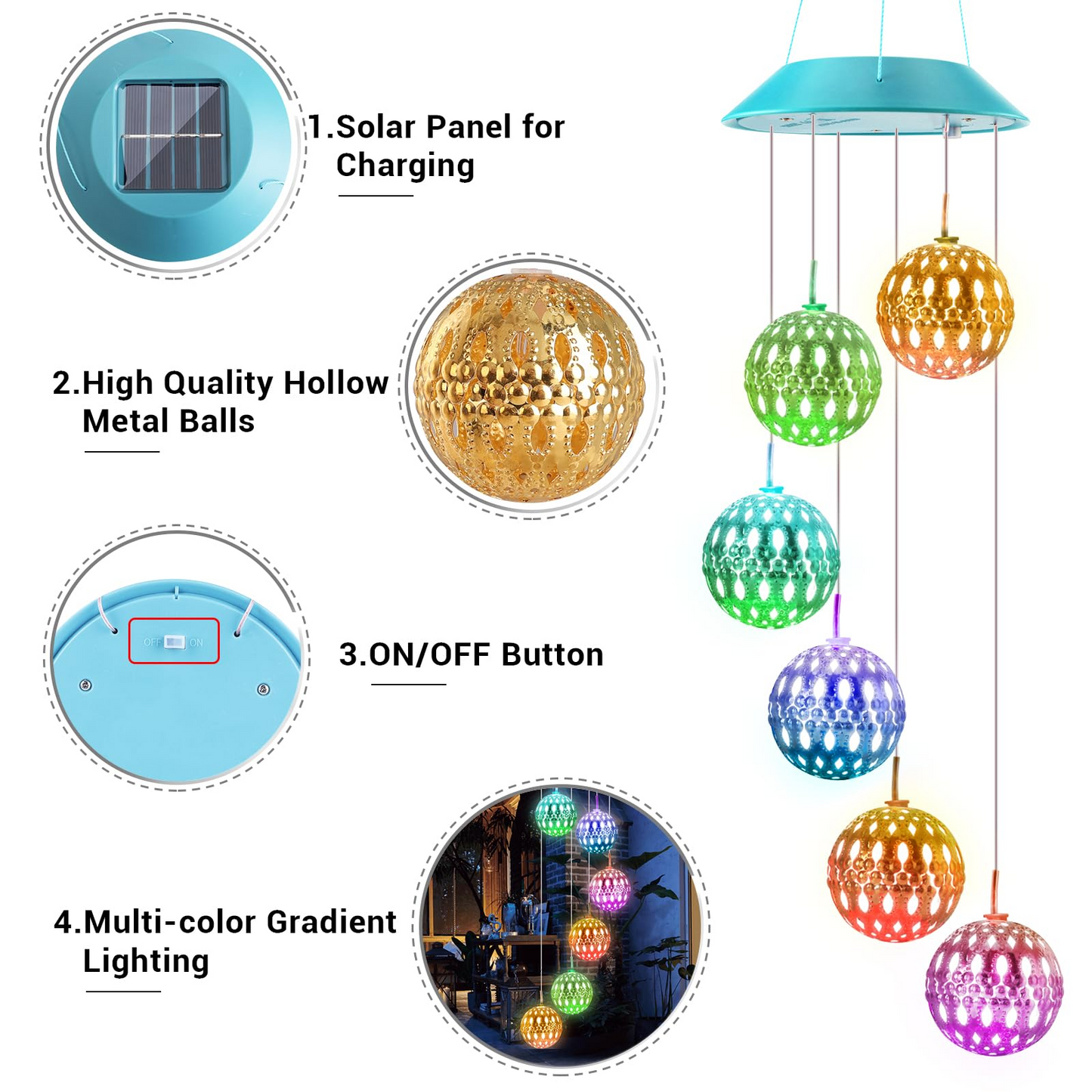 Solar Hydrangea Ball Wind Chime – 7 Color Changing Lights, IP65 Waterproof 🌸🔮